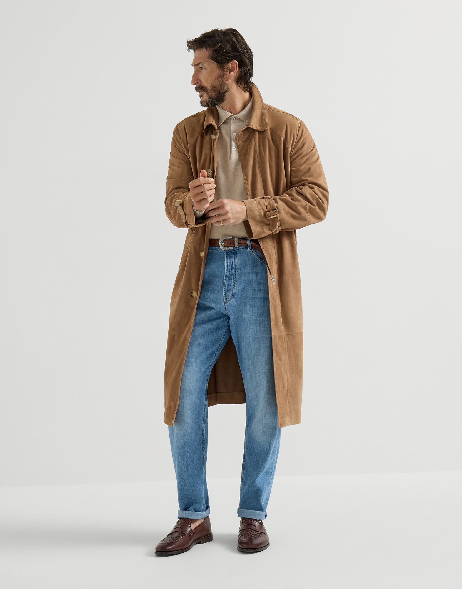 メンズ 向け ネイビーブルー カシミヤ ニットポロシャツ | Brunello 