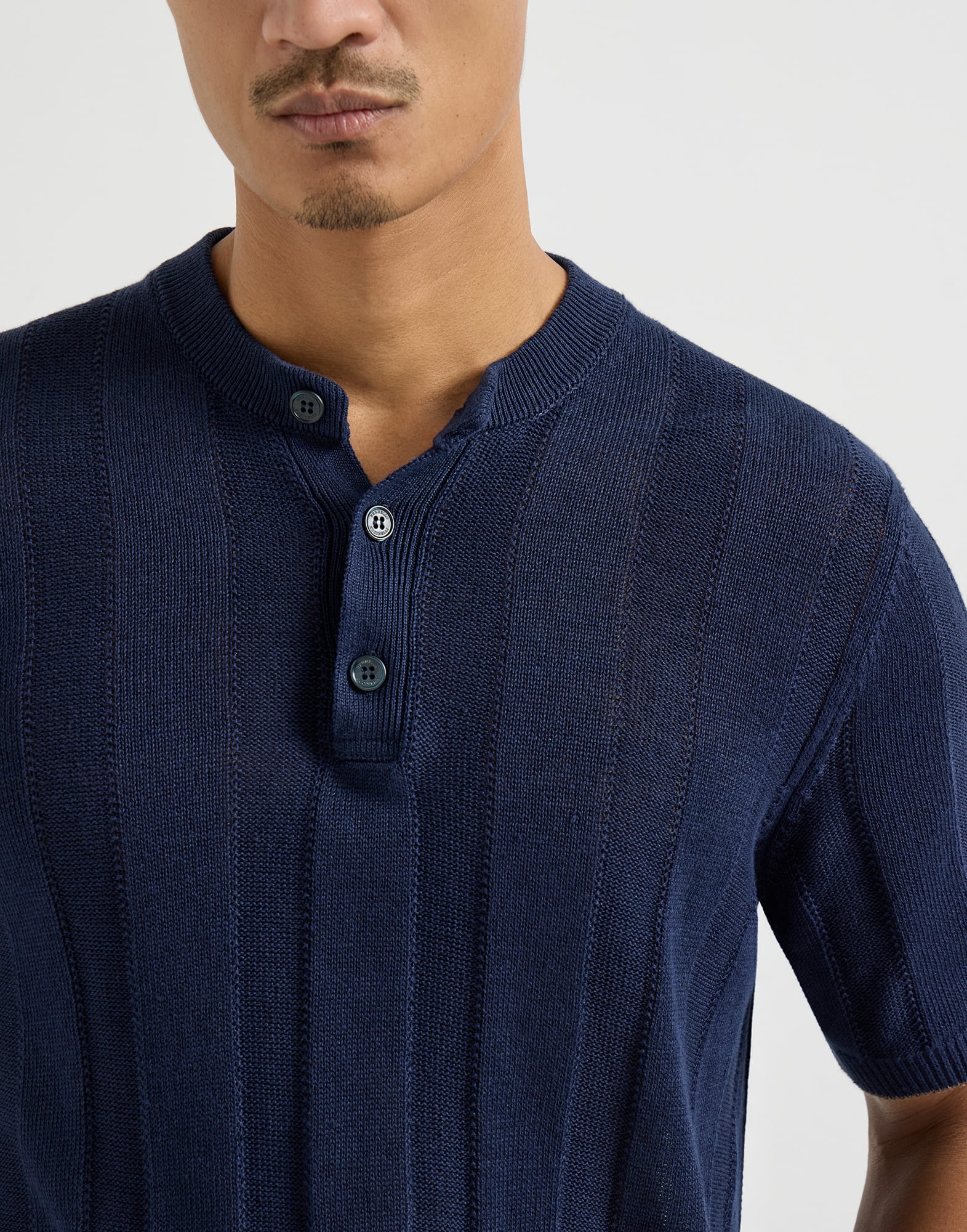 Henley collar T-shirt for Man in Navy Blue | Brunello Cucinelli