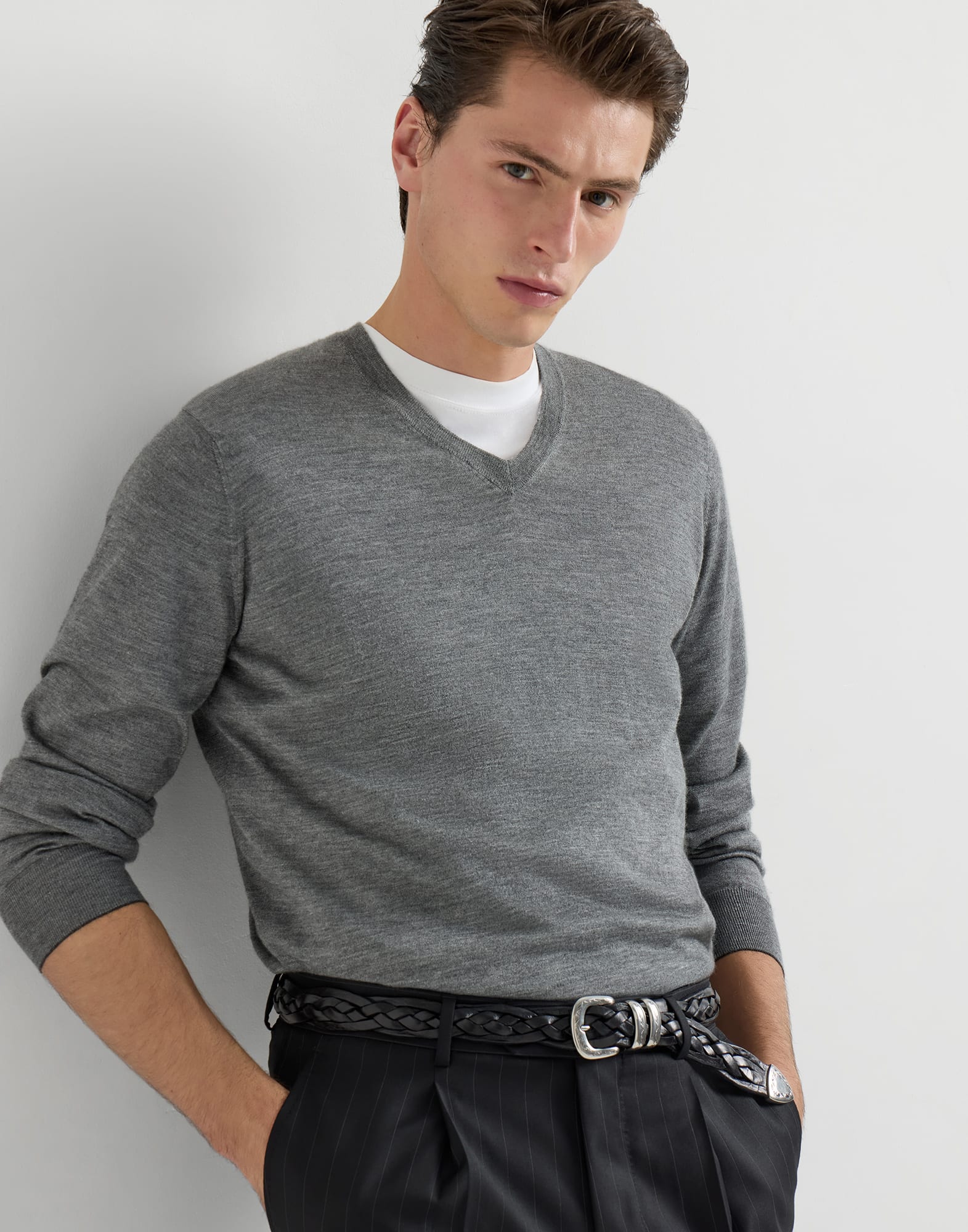 Cashmere and silk lightweight sweater for Man in Navy Blue
