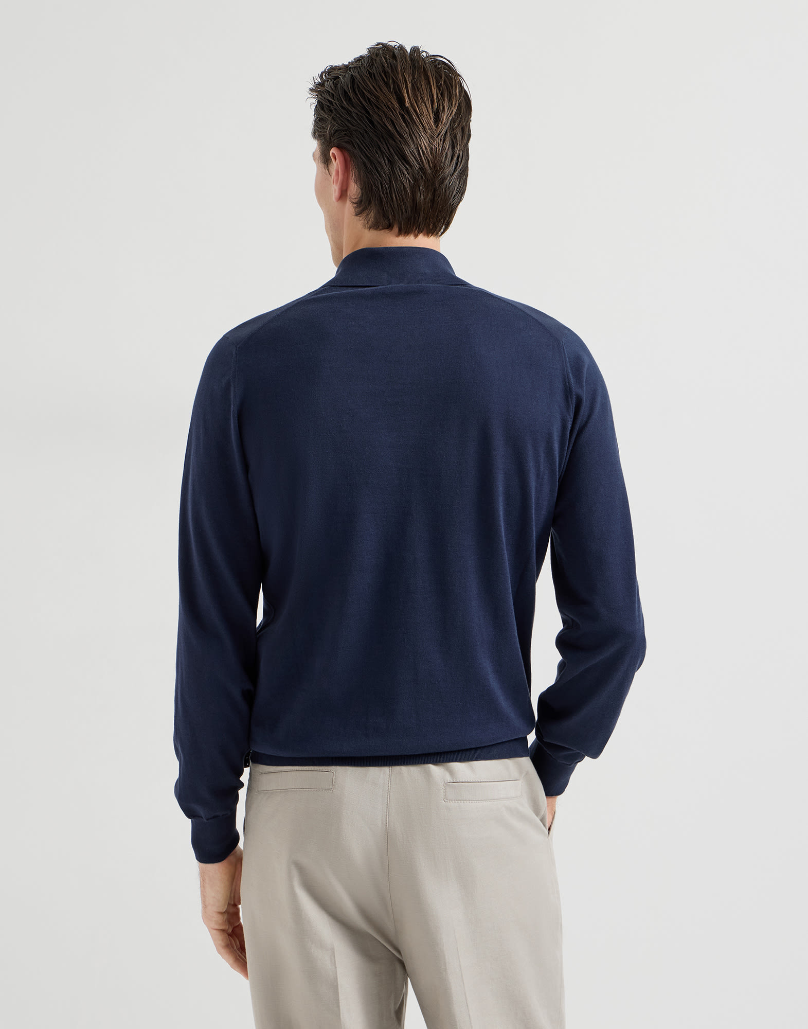 Polo-style sweater for Man in Navy Blue | Brunello Cucinelli