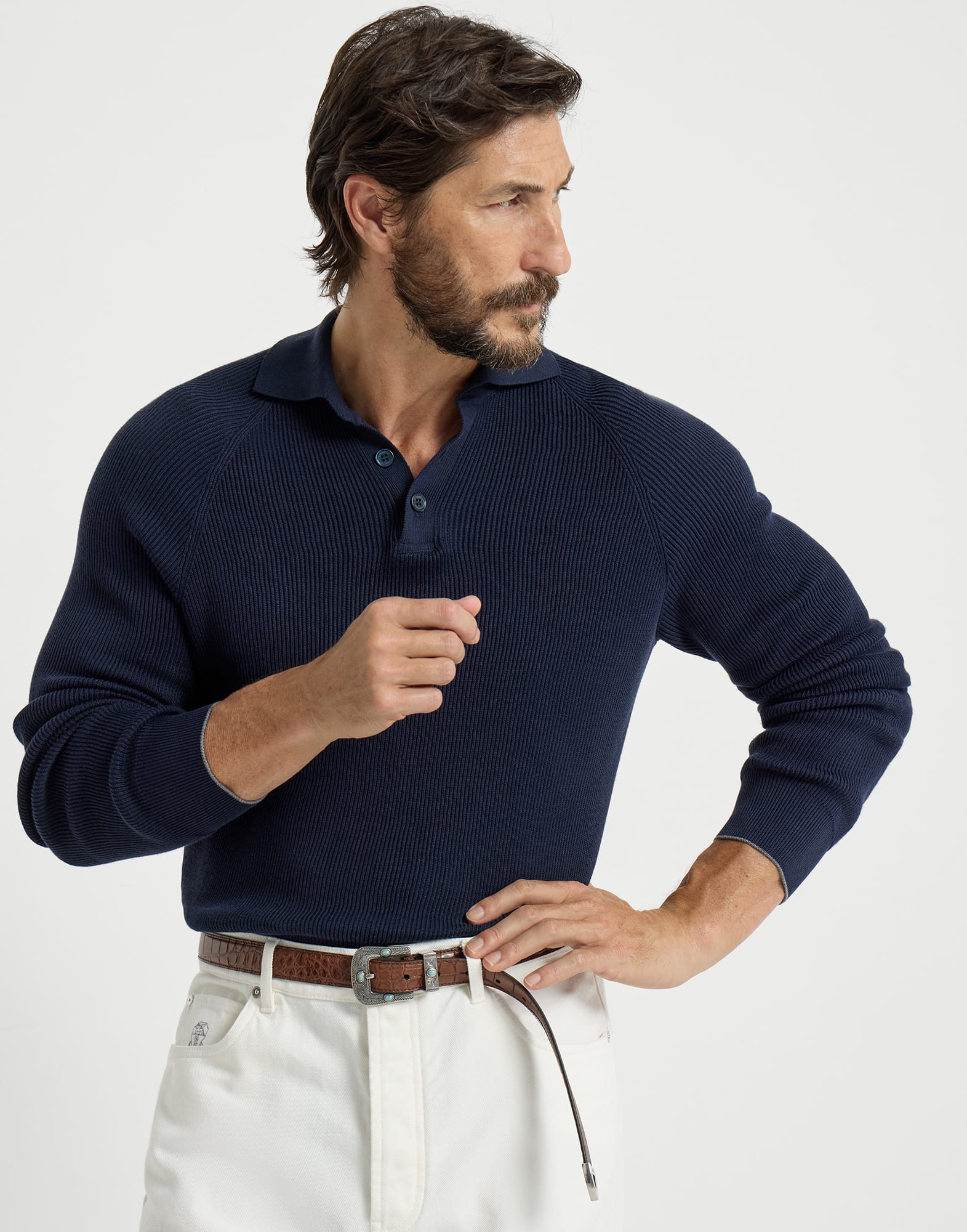 メンズ 向け ヘーゼルナッツ リブニット ポロシャツ | Brunello Cucinelli