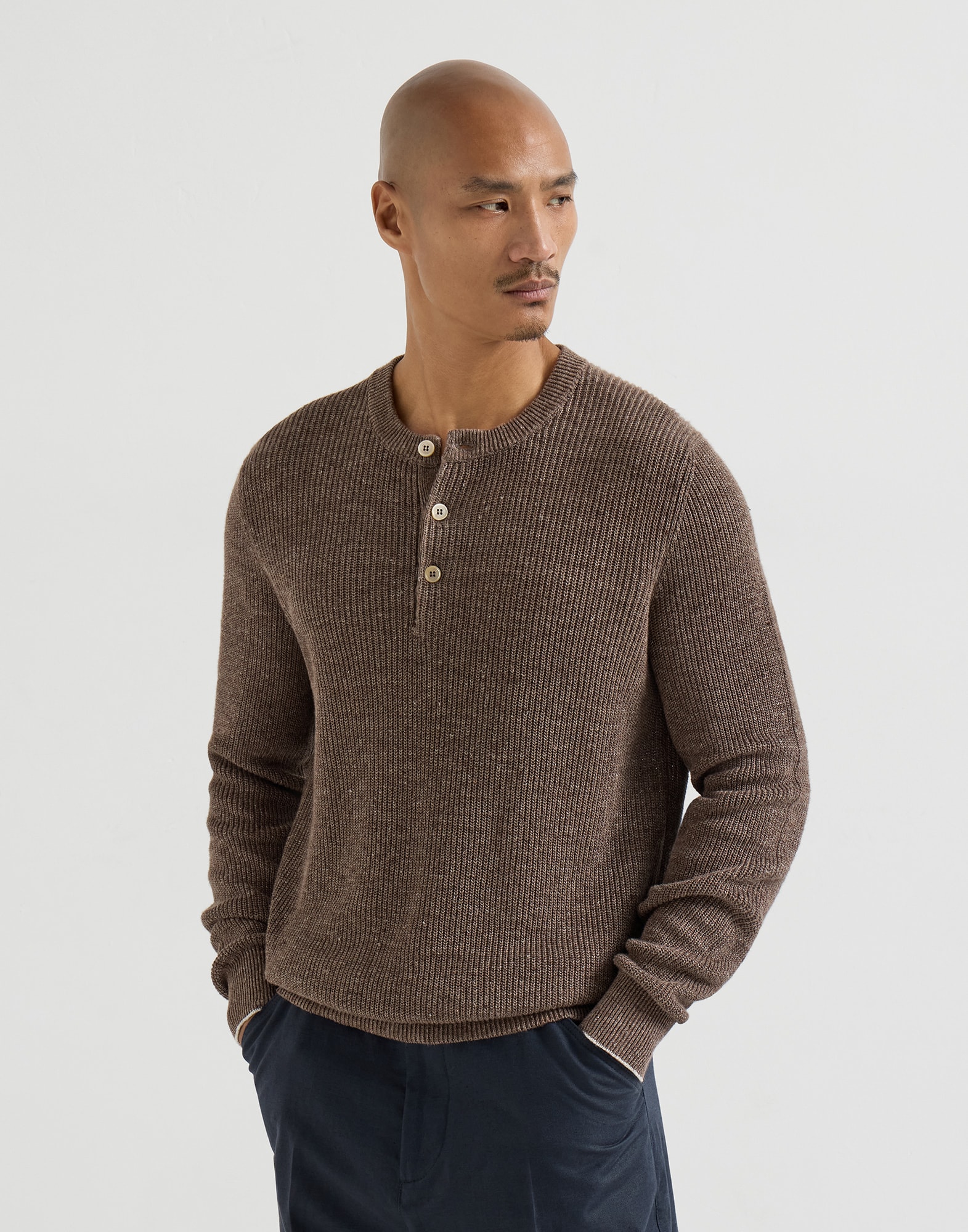Sweater with Henley collar Hazelnut Man - Brunello Cucinelli