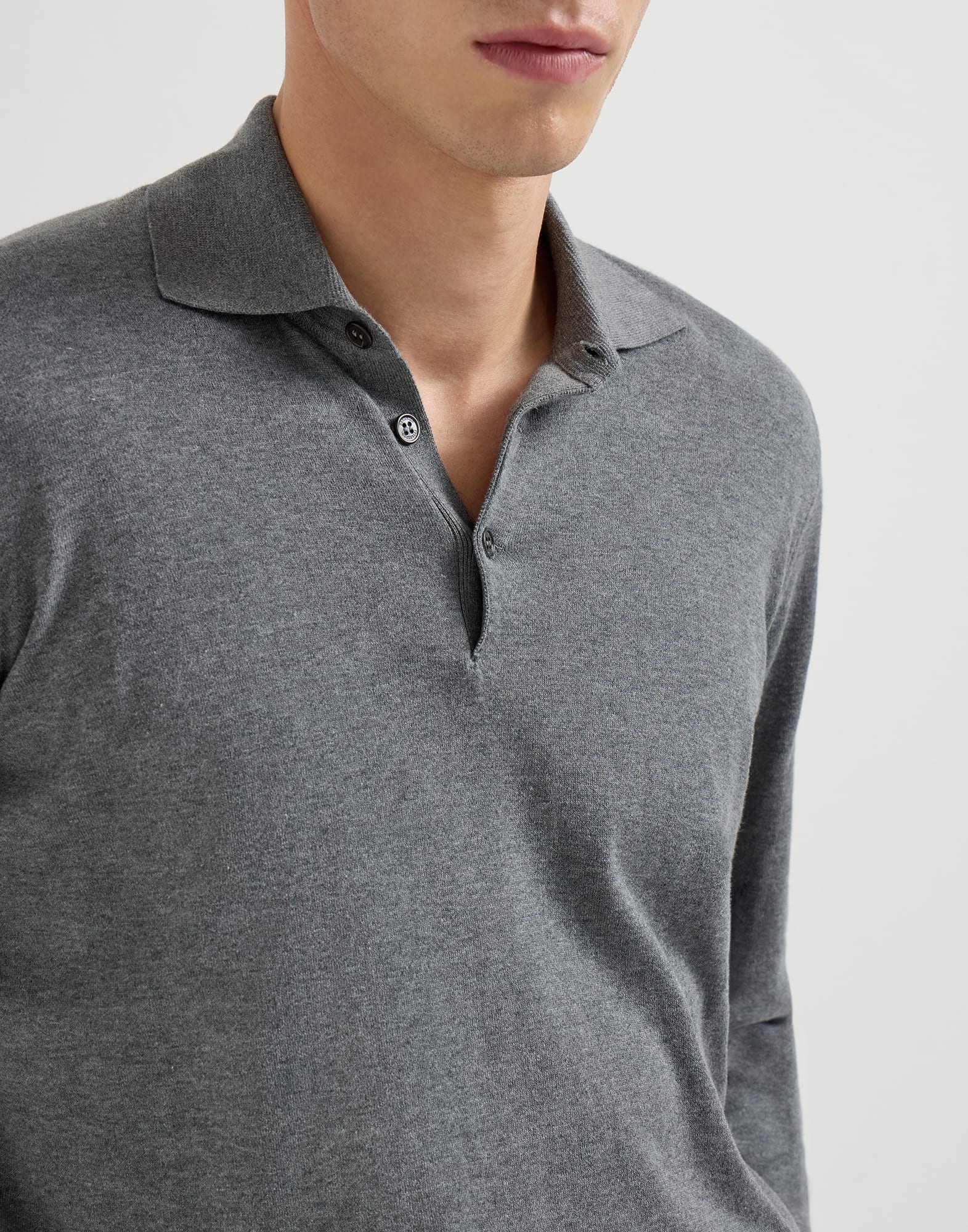 メンズ 向け スレートグレー ニット ポロシャツ | Brunello Cucinelli