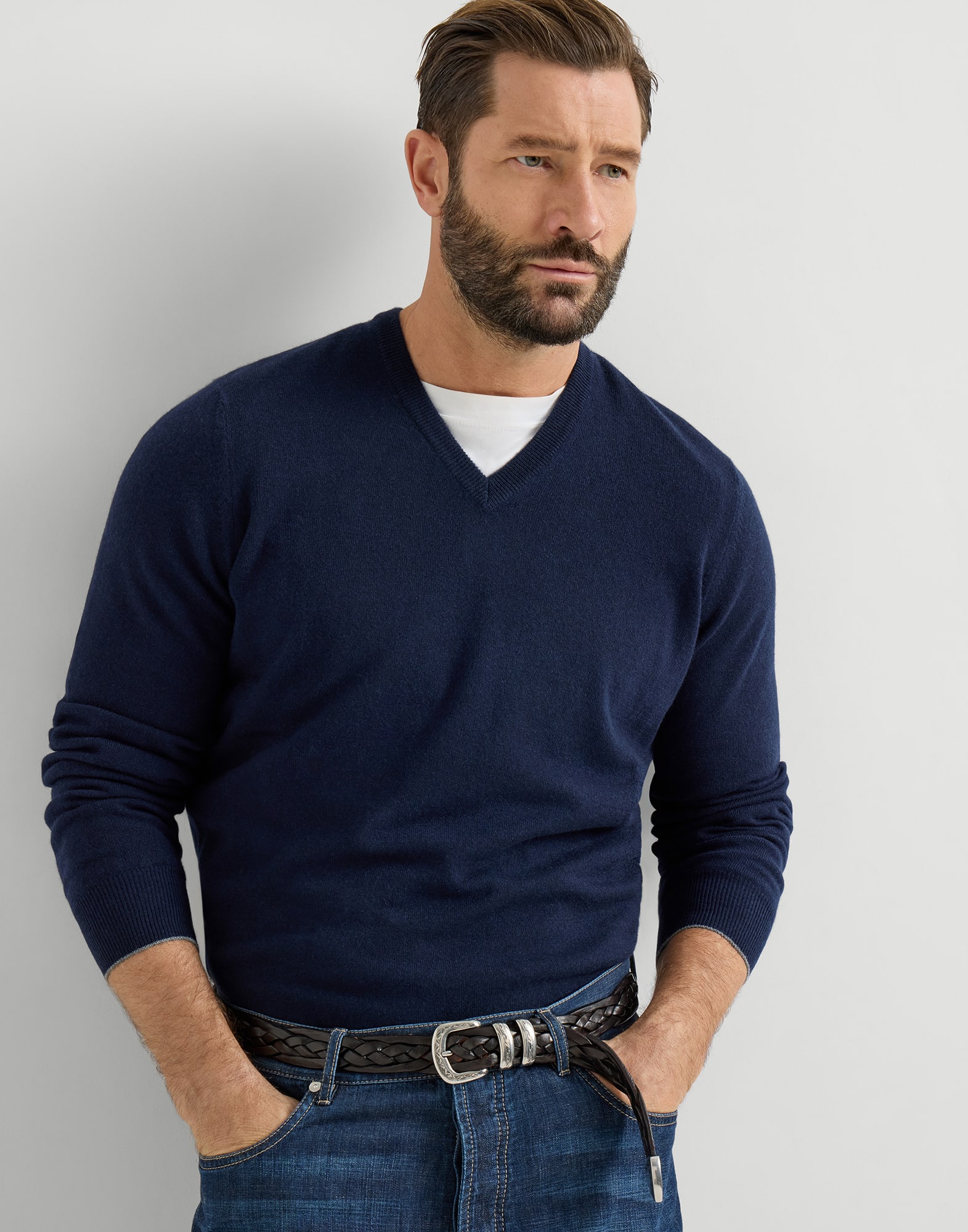 メンズ 向け ネイビーブルー カシミヤセーター | Brunello Cucinelli