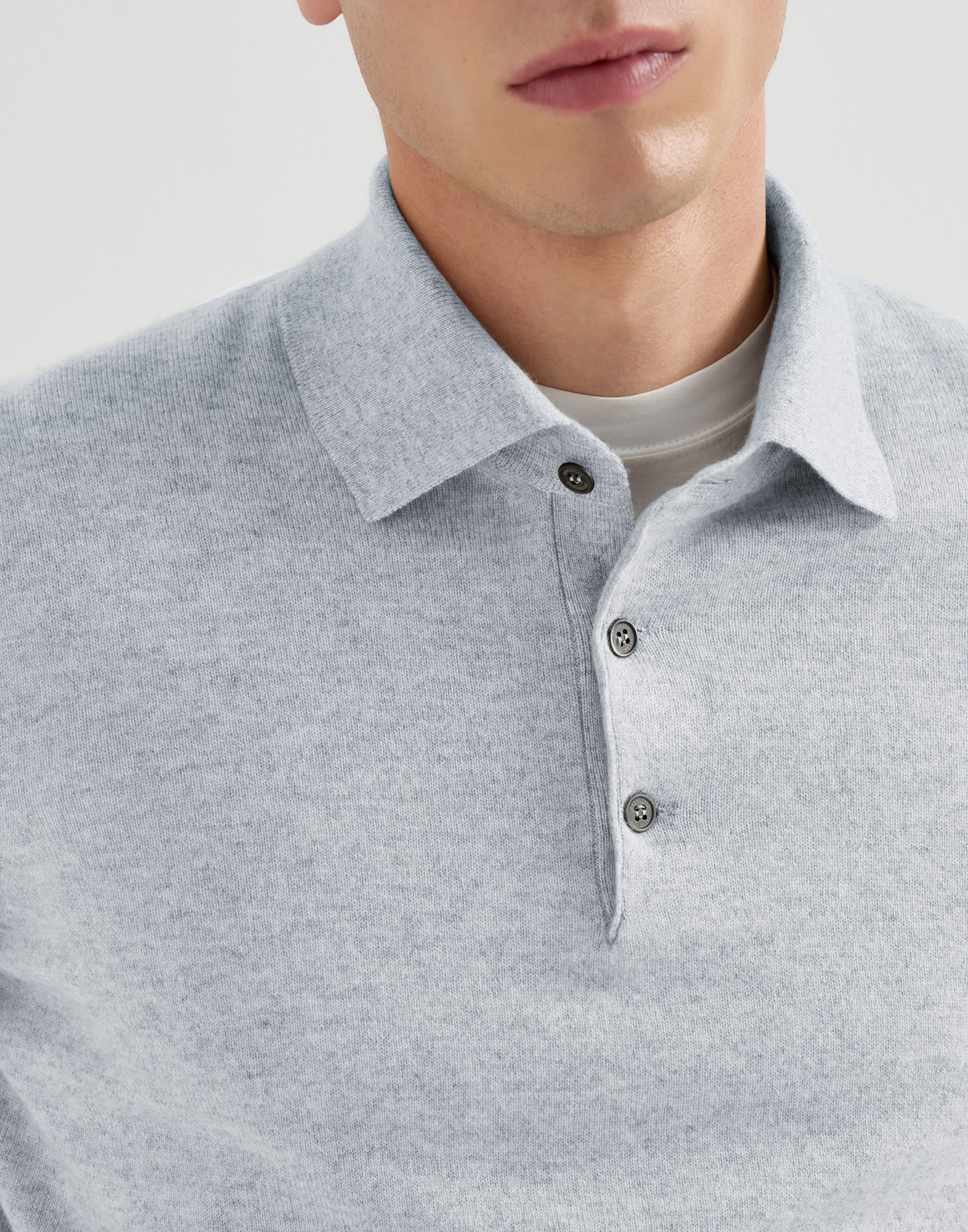Cashmere knit polo shirt for Man in Navy Blue | Brunello Cucinelli