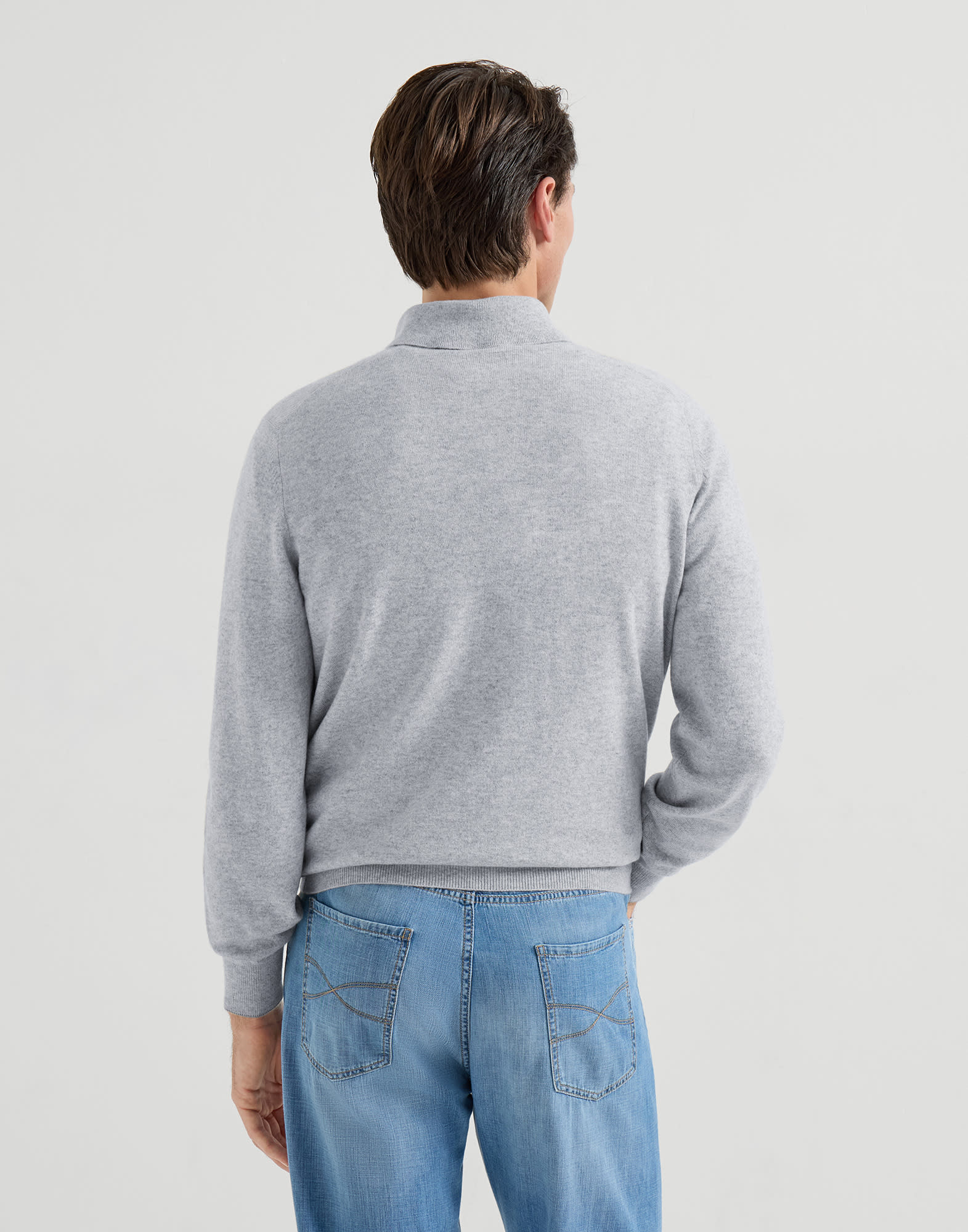 Cashmere knit polo shirt for Man in Navy Blue | Brunello Cucinelli
