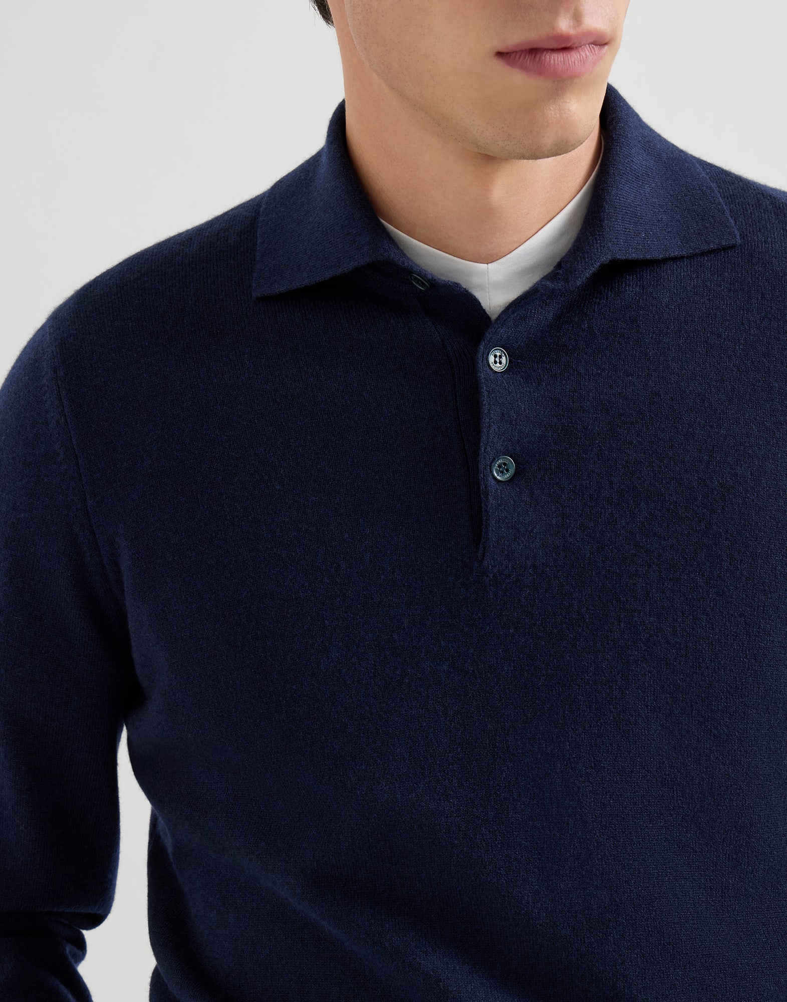 Cashmere knit polo shirt for Man in Navy Blue | Brunello Cucinelli