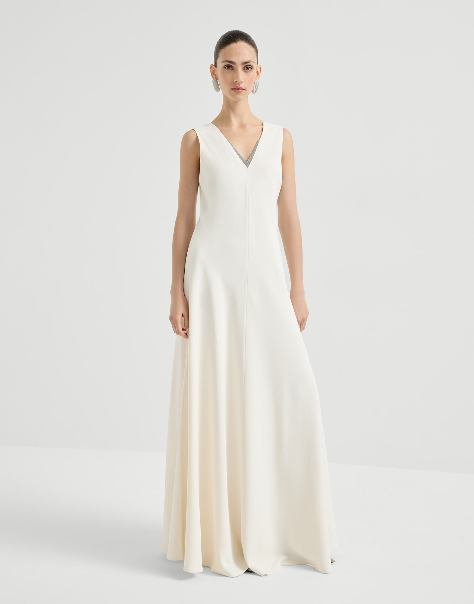 Fluid dress for Woman in Chalk | Brunello Cucinelli Fluid dress for Woman in Chalk | Brunello Cucinelli