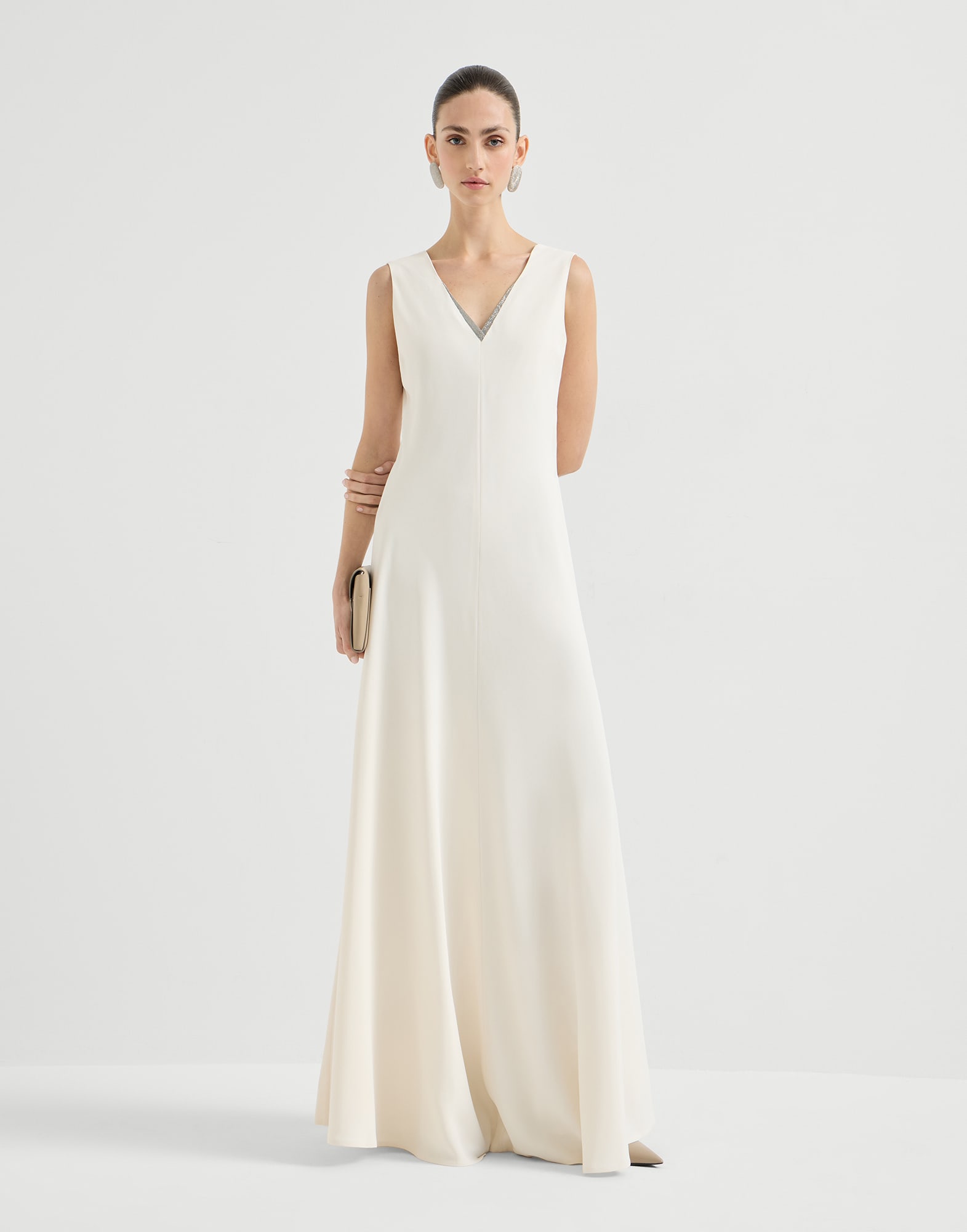 Fluid dress for Woman in Chalk | Brunello Cucinelli