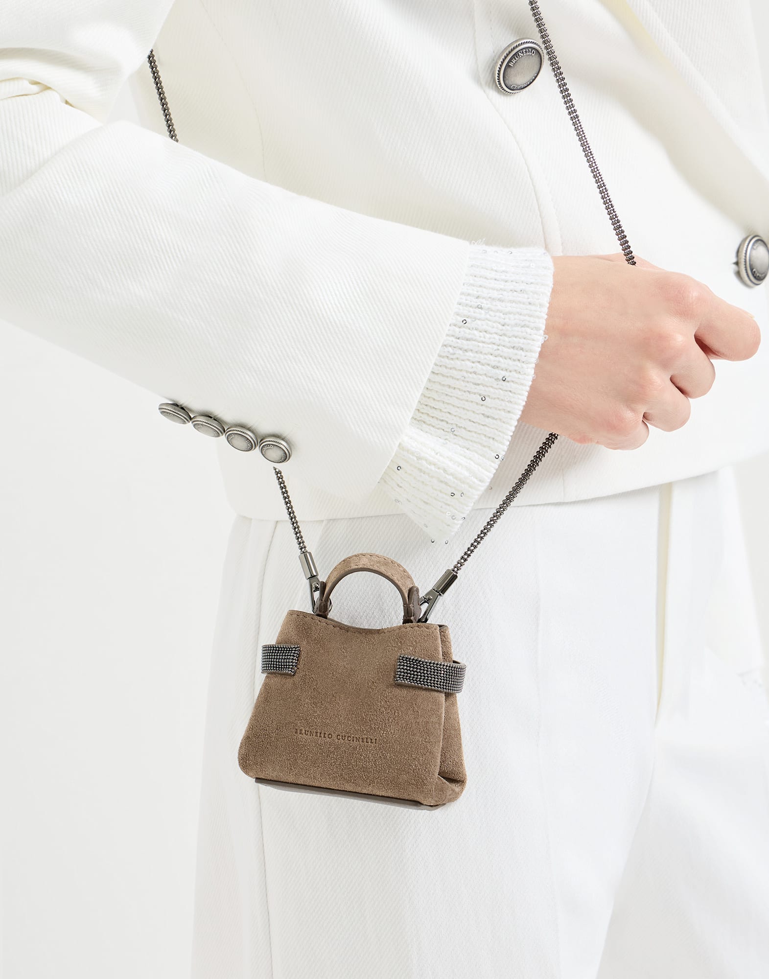 Suede Essence micro bag for Woman in Bark | Brunello Cucinelli