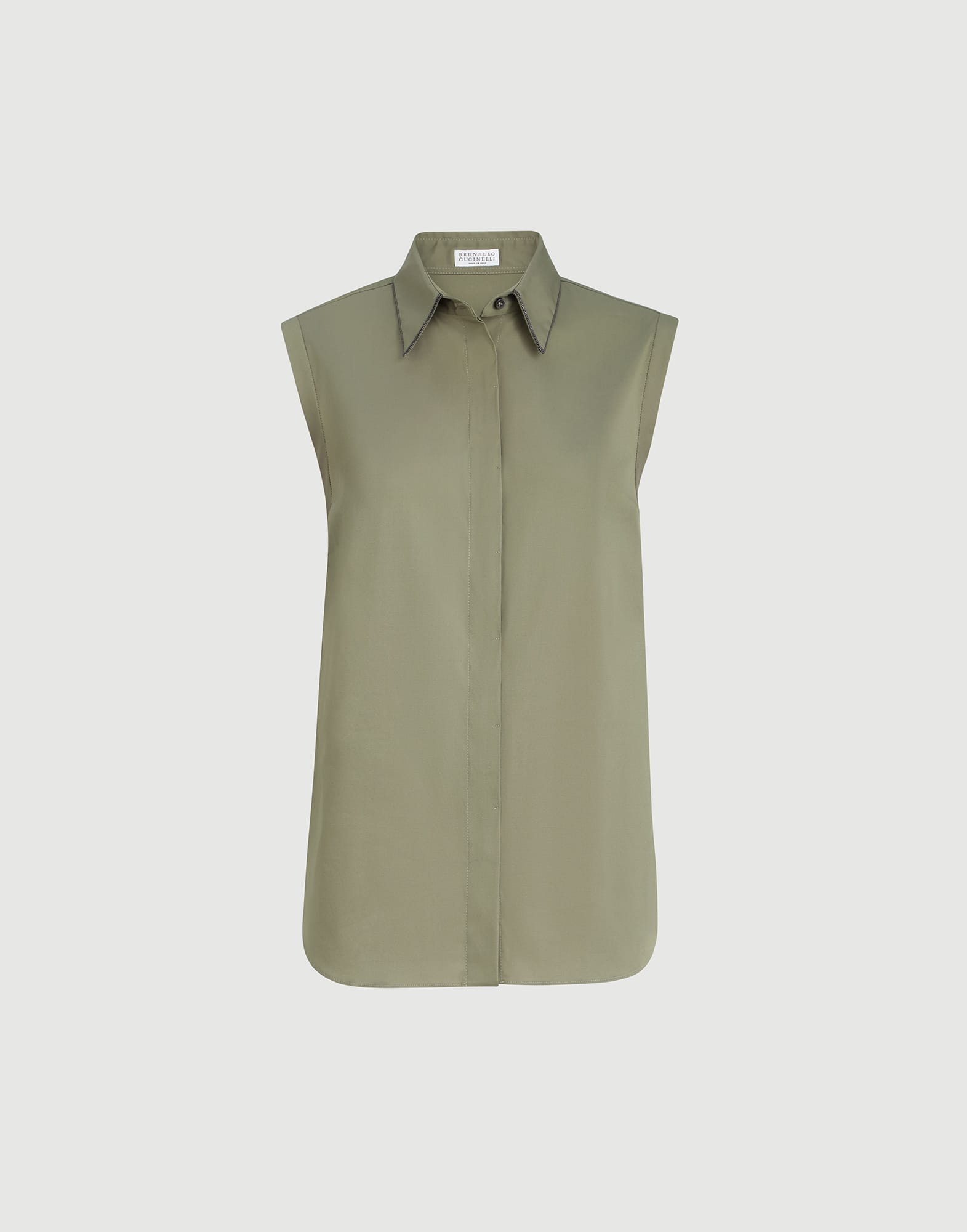 Stretch poplin shirt for Woman in Green | Brunello Cucinelli