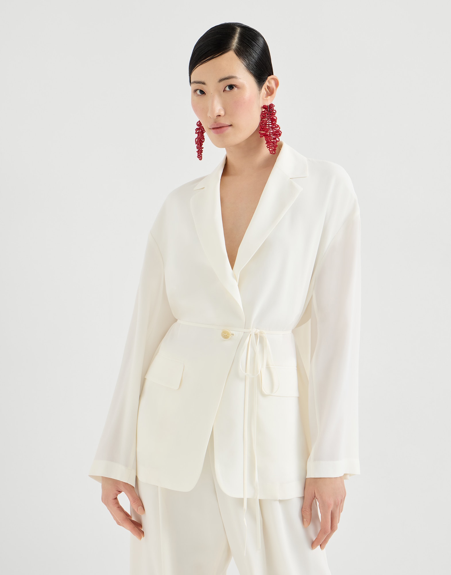 Veste en cr&ecirc;pe sabl&eacute; Blanc Femme - Brunello Cucinelli