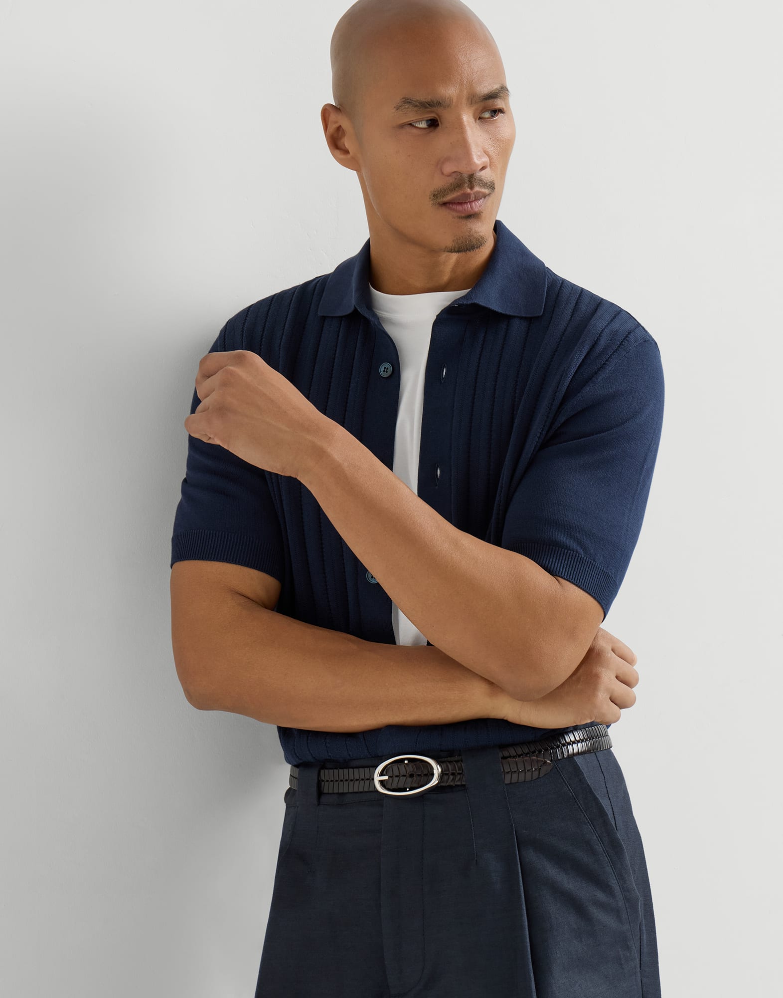 Knit shirt for Man in Navy Blue | Brunello Cucinelli