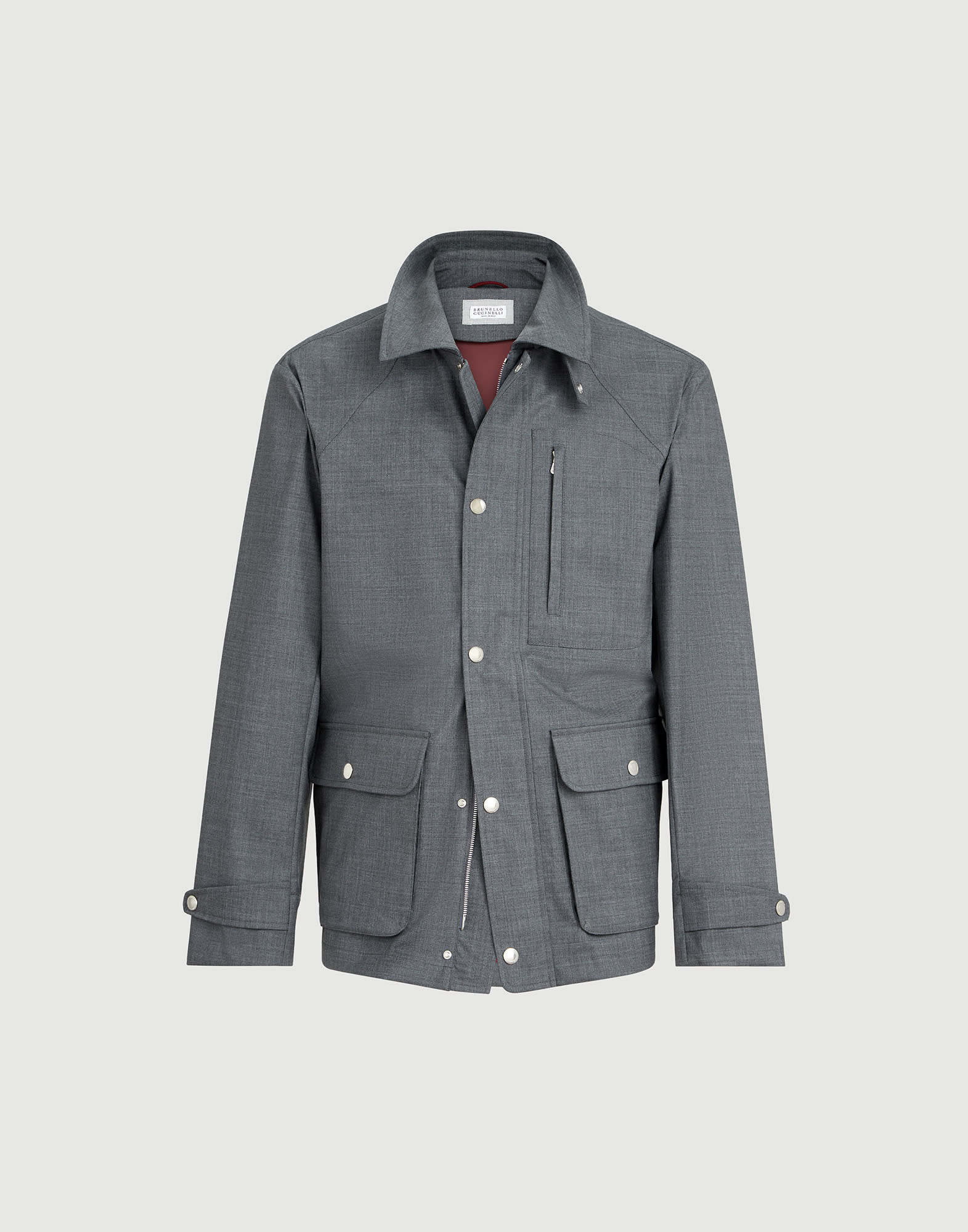 Bonded fresco field jacket for Man in Grey | Brunello Cucinelli