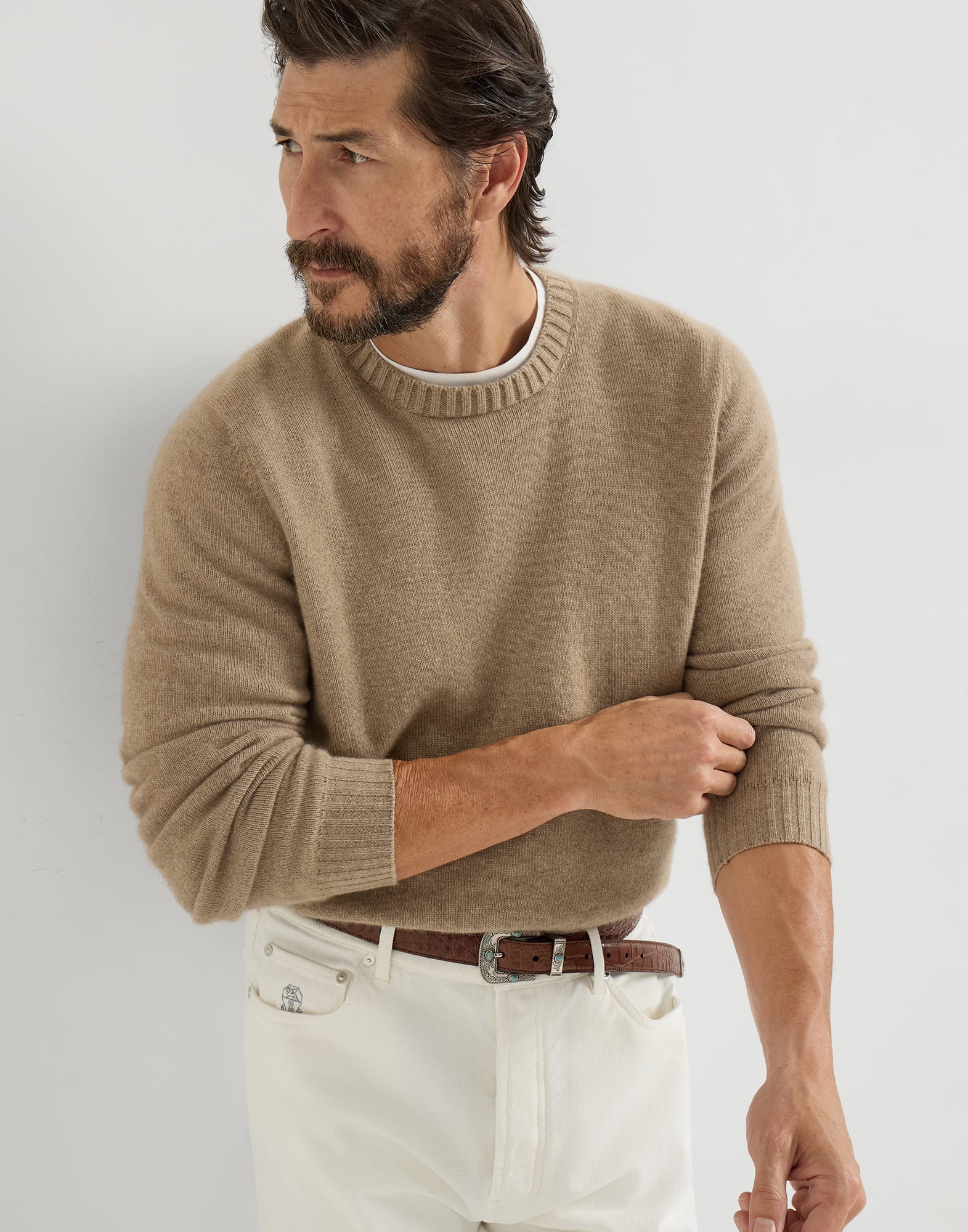 Cashmere sweater for Man in Light Brown | Brunello Cucinelli