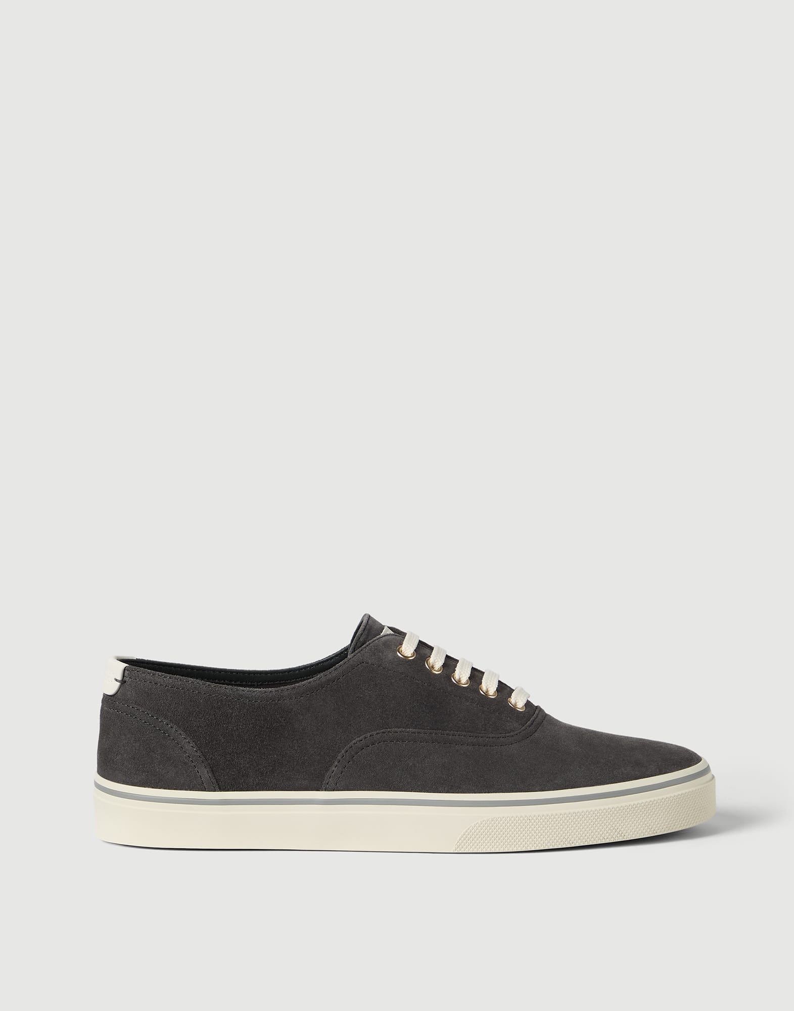 Reversed calfskin sneakers for Man in White | Brunello Cucinelli