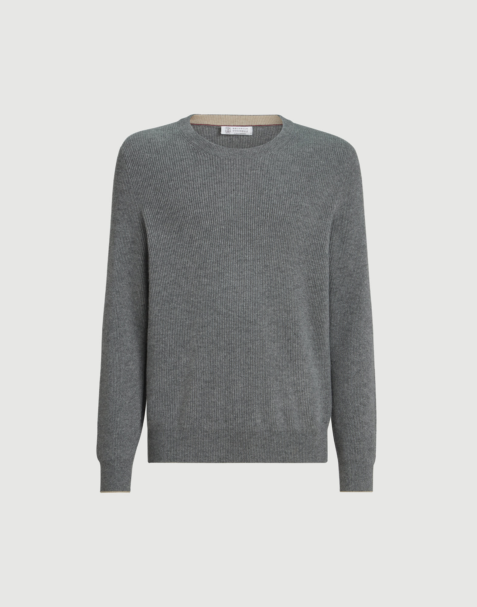 Brunello cucinelli トップス　ダークグレー Cashmere English rib sweater for Man in Pebble | Brunello Cucinelli