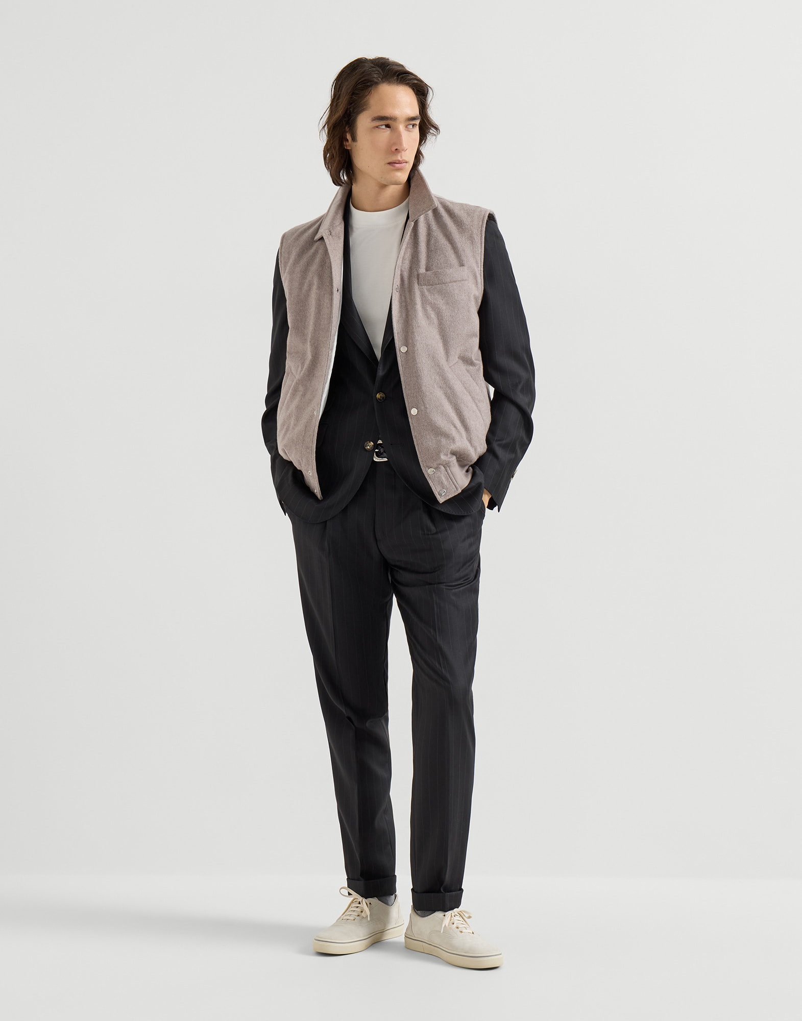 Cashmere flannel vest for Man in Brown | Brunello Cucinelli