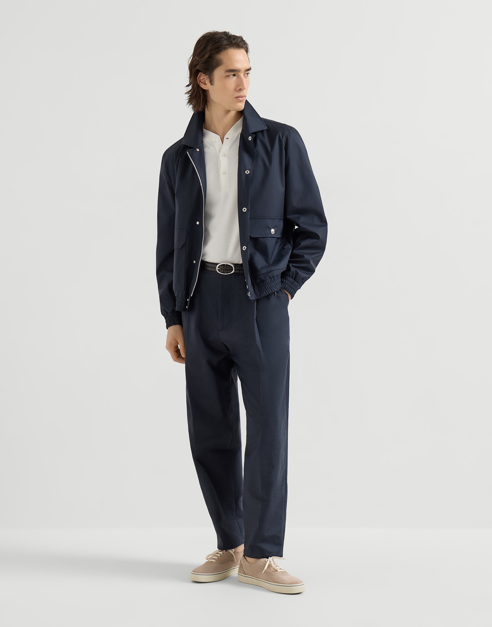 Bonded fabric outerwear jacket for Man in Navy Blue | Brunello