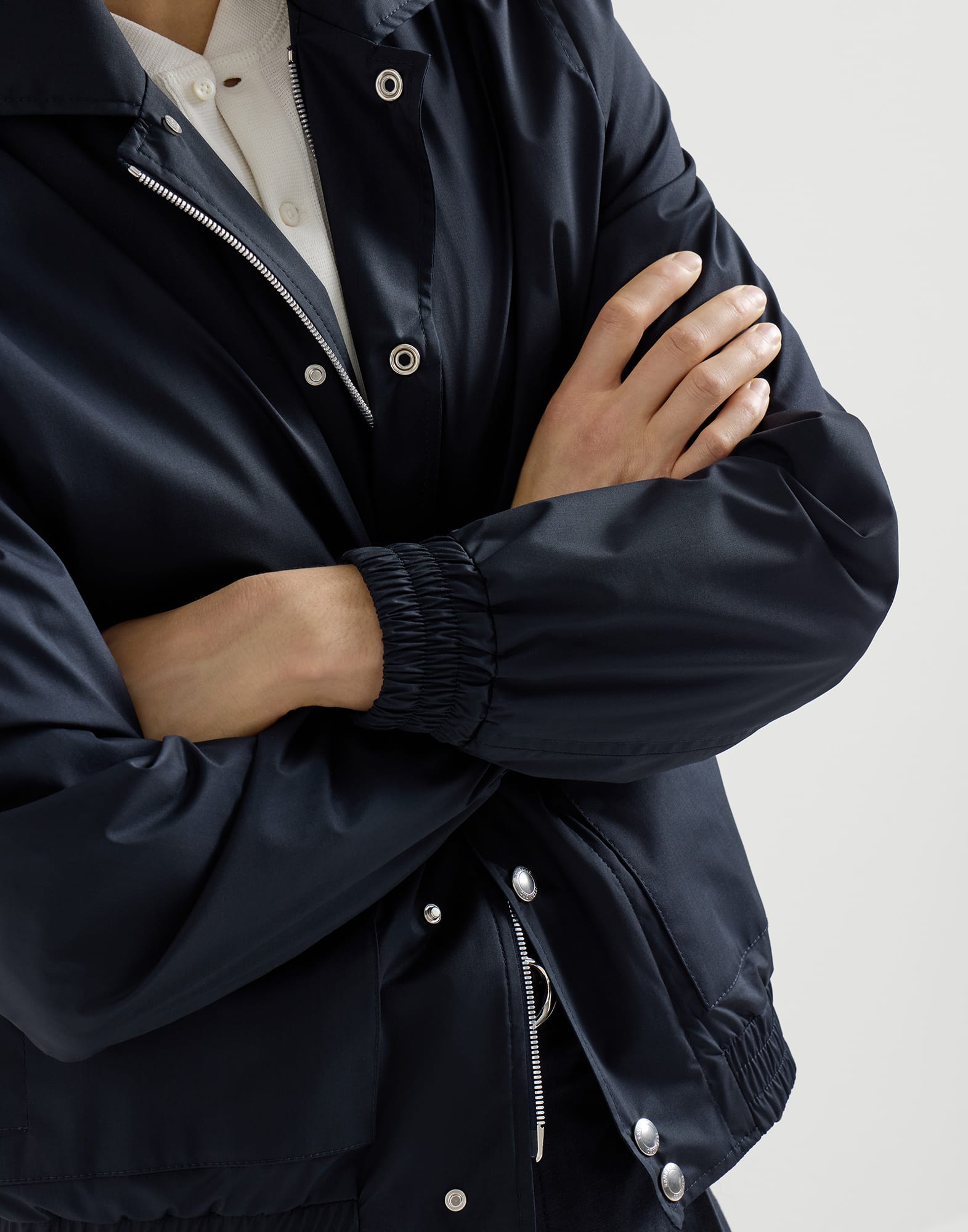 Bonded fabric outerwear jacket for Man in Navy Blue | Brunello