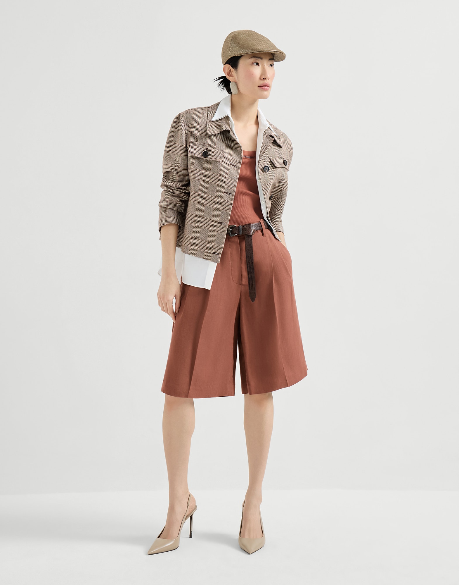 21SS ブルネロクチネリ モニーレ コットンジャージー スカート S Ribbed jersey top for Woman in White | Brunello Cucinelli