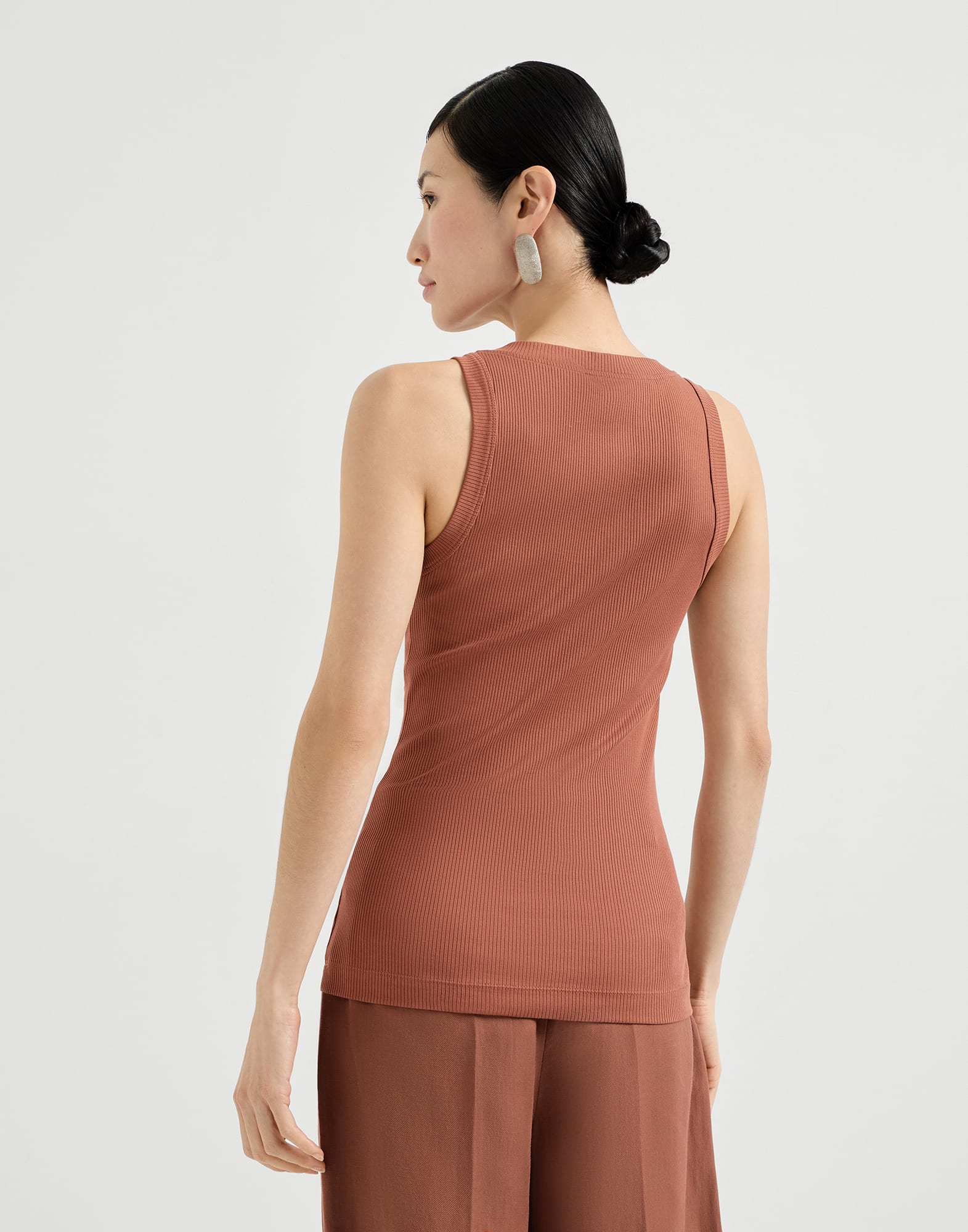 Ribbed jersey top for Woman in White | Brunello Cucinelli