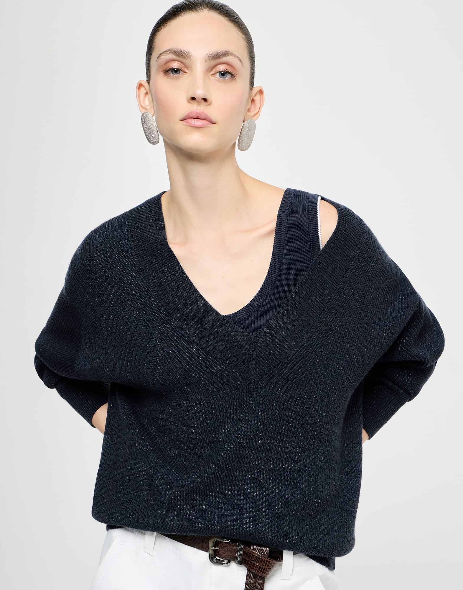 Sparkling cashmere sweater Blue Woman - Brunello Cucinelli