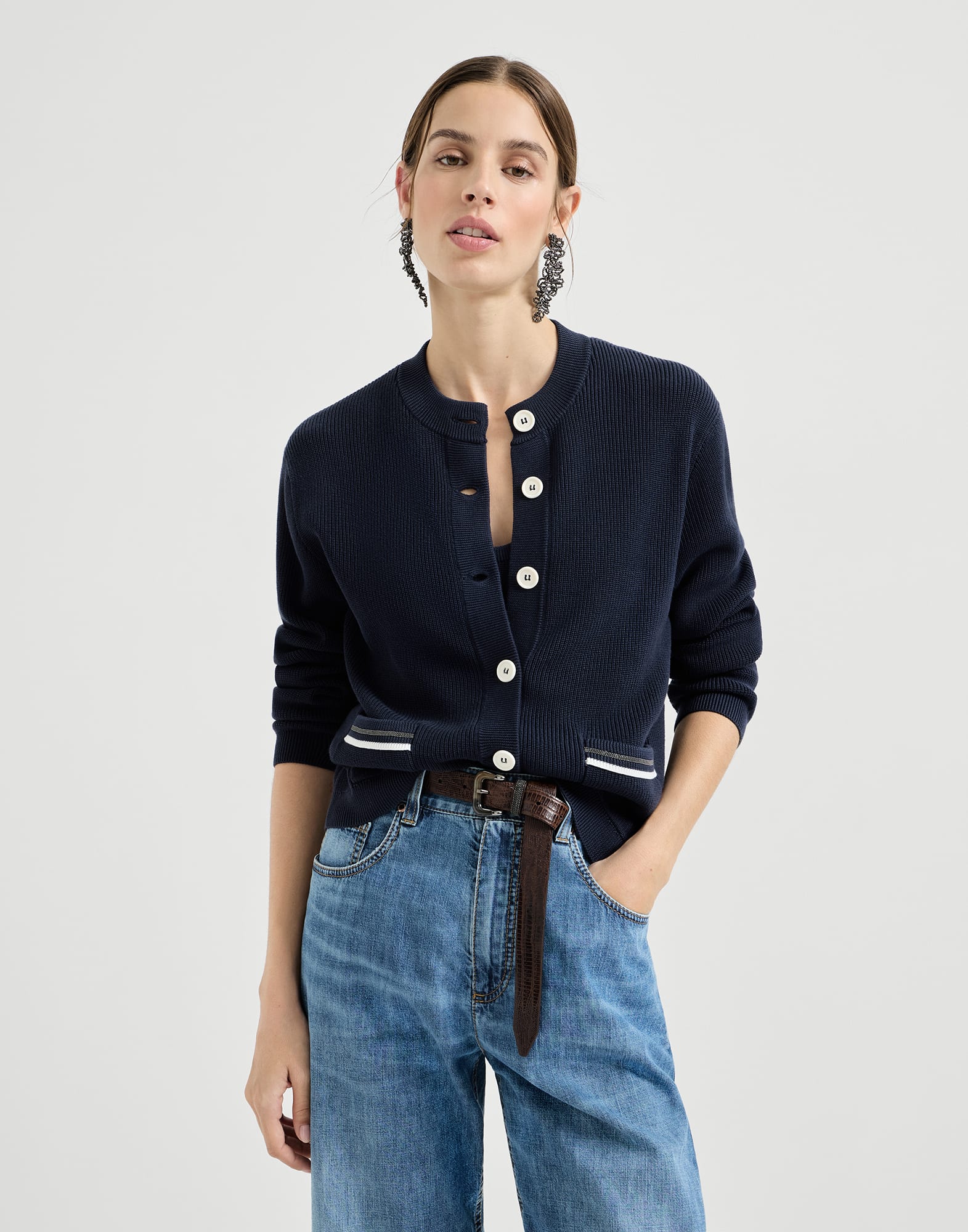 Cotton cardigan for Woman in Ruby | Brunello Cucinelli