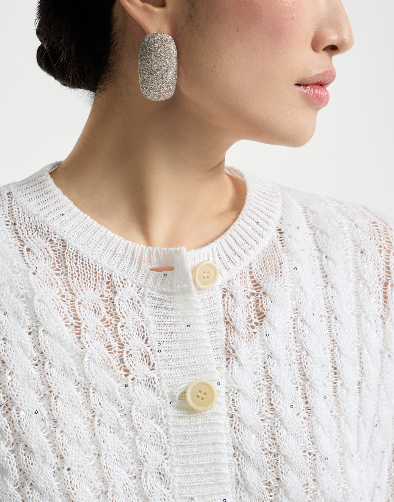 Dazzling cable cardigan for Woman in White | Brunello Cucinelli