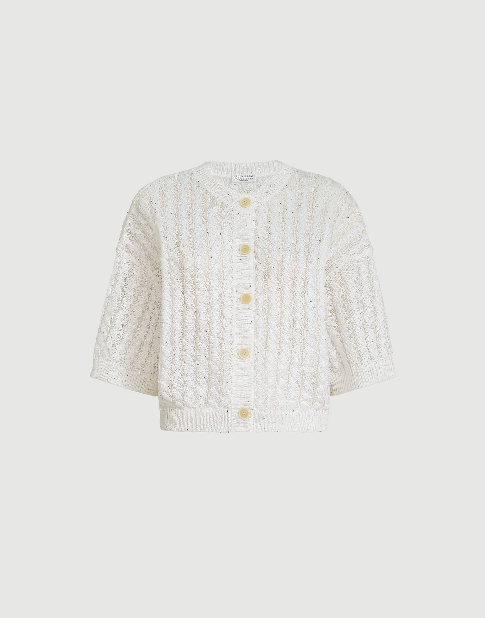 Dazzling cable cardigan for Woman in White | Brunello Cucinelli