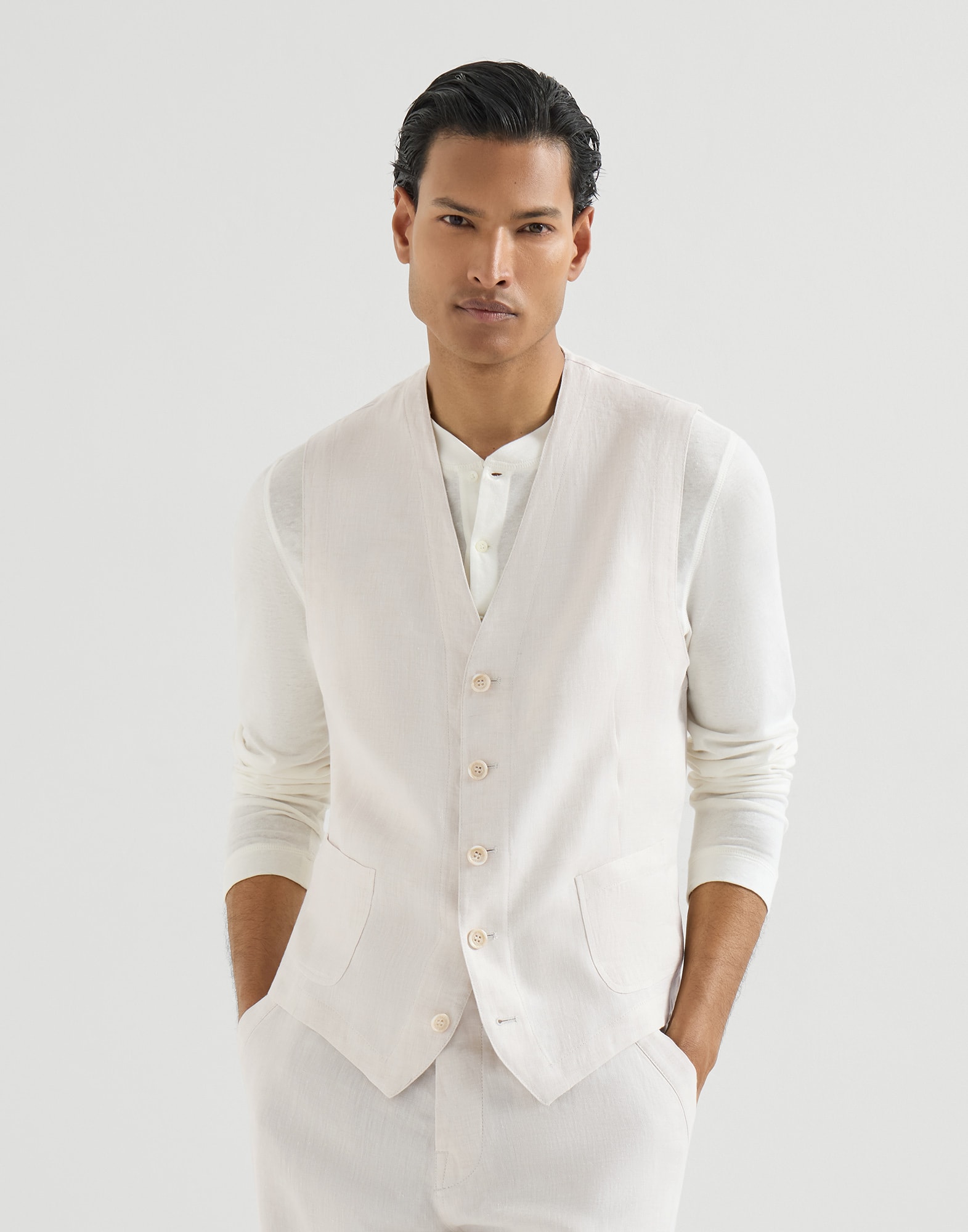 リネン ウエストコート シーシェル メンズ - Brunello Cucinelli