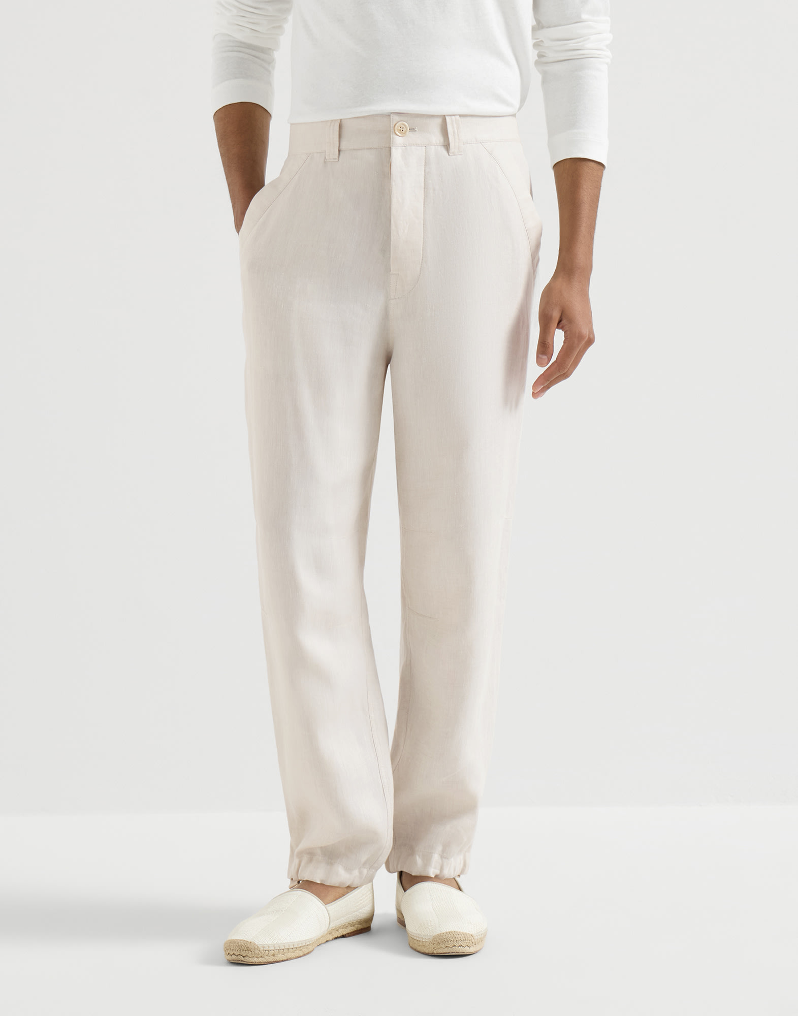 ドローストリング入り リネン トラウザーズ シーシェル メンズ - Brunello Cucinelli