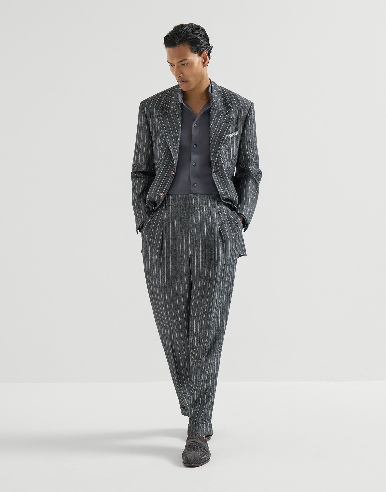 Garment-dyed shirt for Man in Anthracite | Brunello Cucinelli