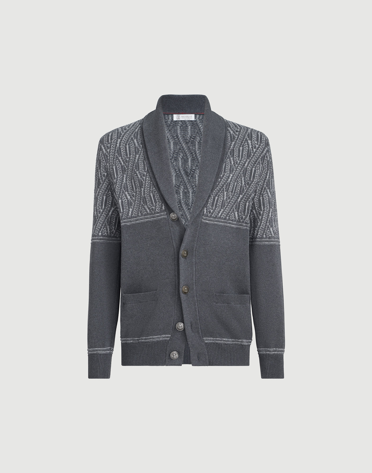 Cardigan with shawl collar for Man in Medium Grey | Brunello Cucinelli