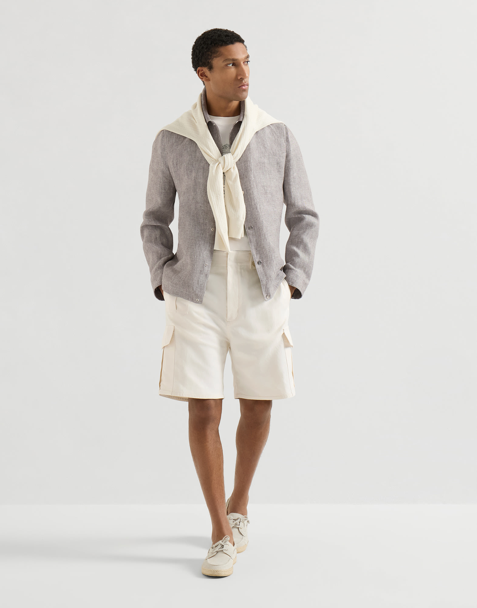 Diagonal twill jacket for Man in Light Brown | Brunello Cucinelli