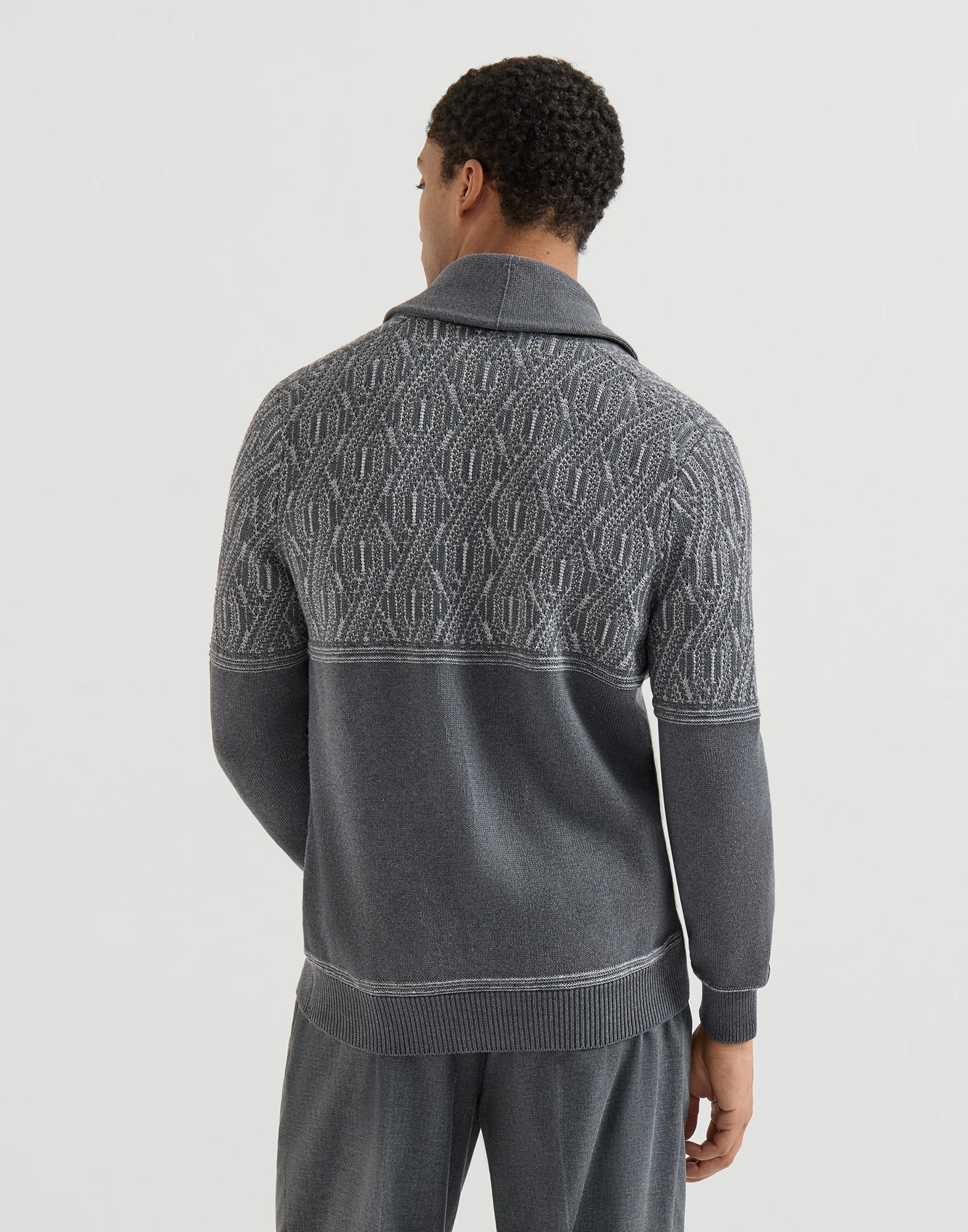 Cardigan with shawl collar for Man in Medium Grey | Brunello Cucinelli