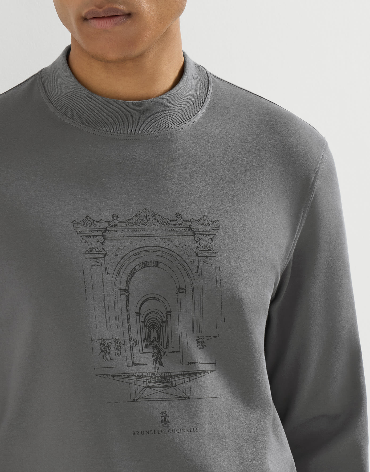 Cotton interlock T-shirt with print for Man in Medium Grey
