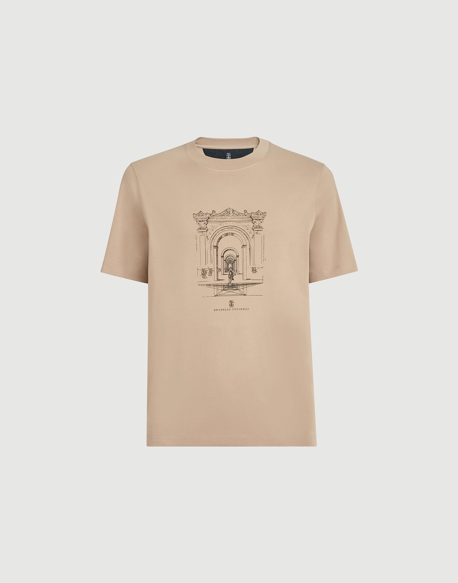 Interlock T-shirt with print for Man in Beige | Brunello Cucinelli