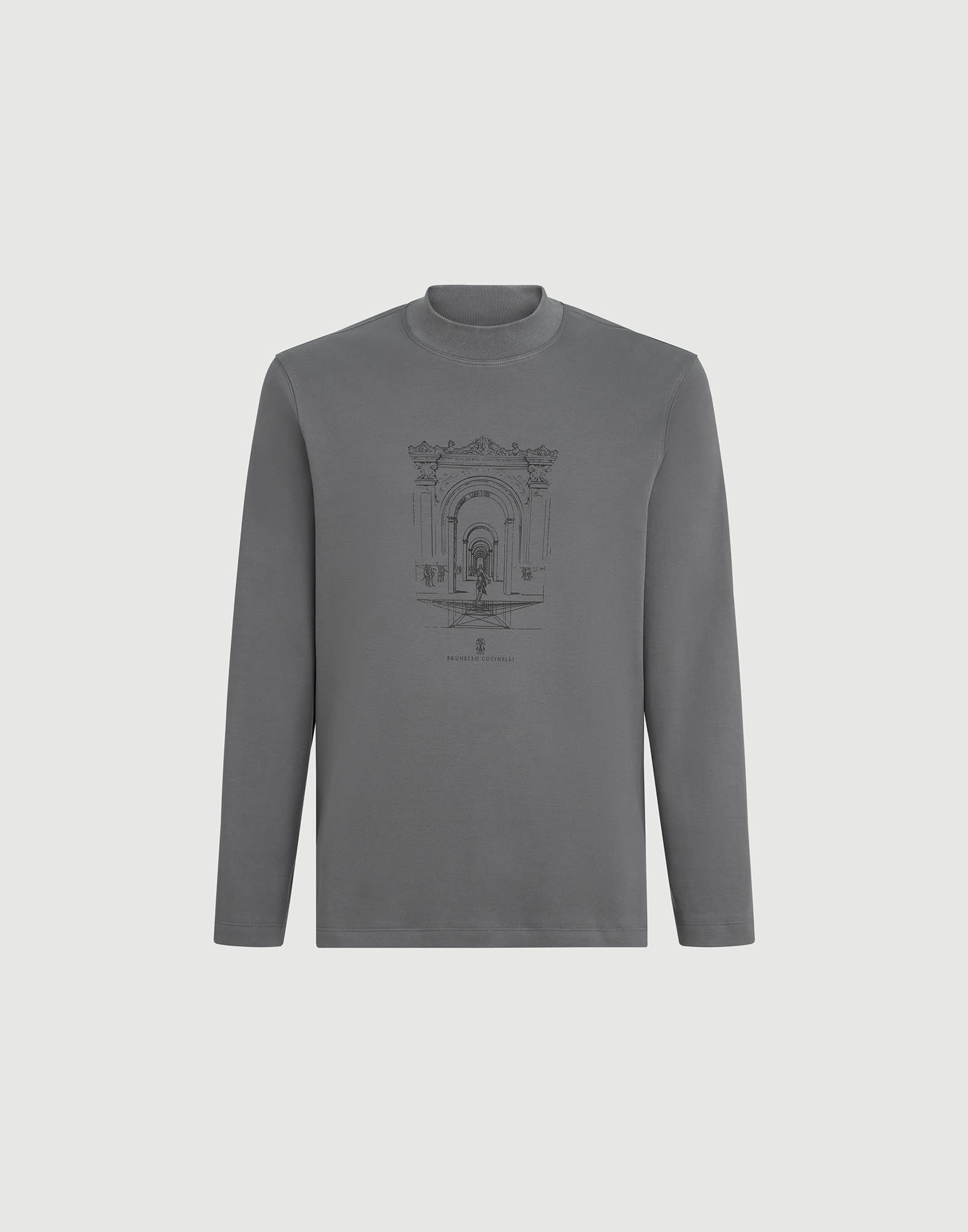 Cotton interlock T-shirt with print for Man in Medium Grey