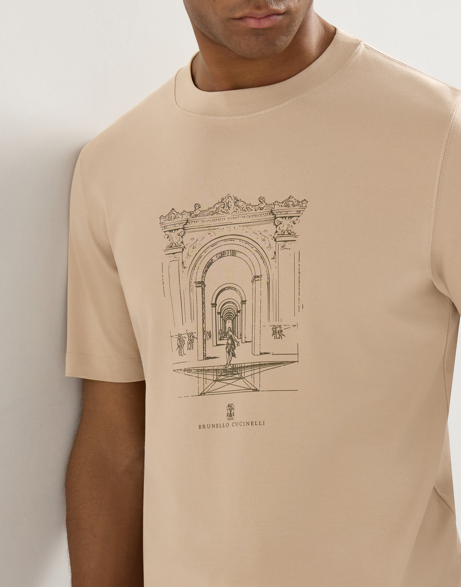 Interlock T-shirt with print for Man in Beige | Brunello Cucinelli