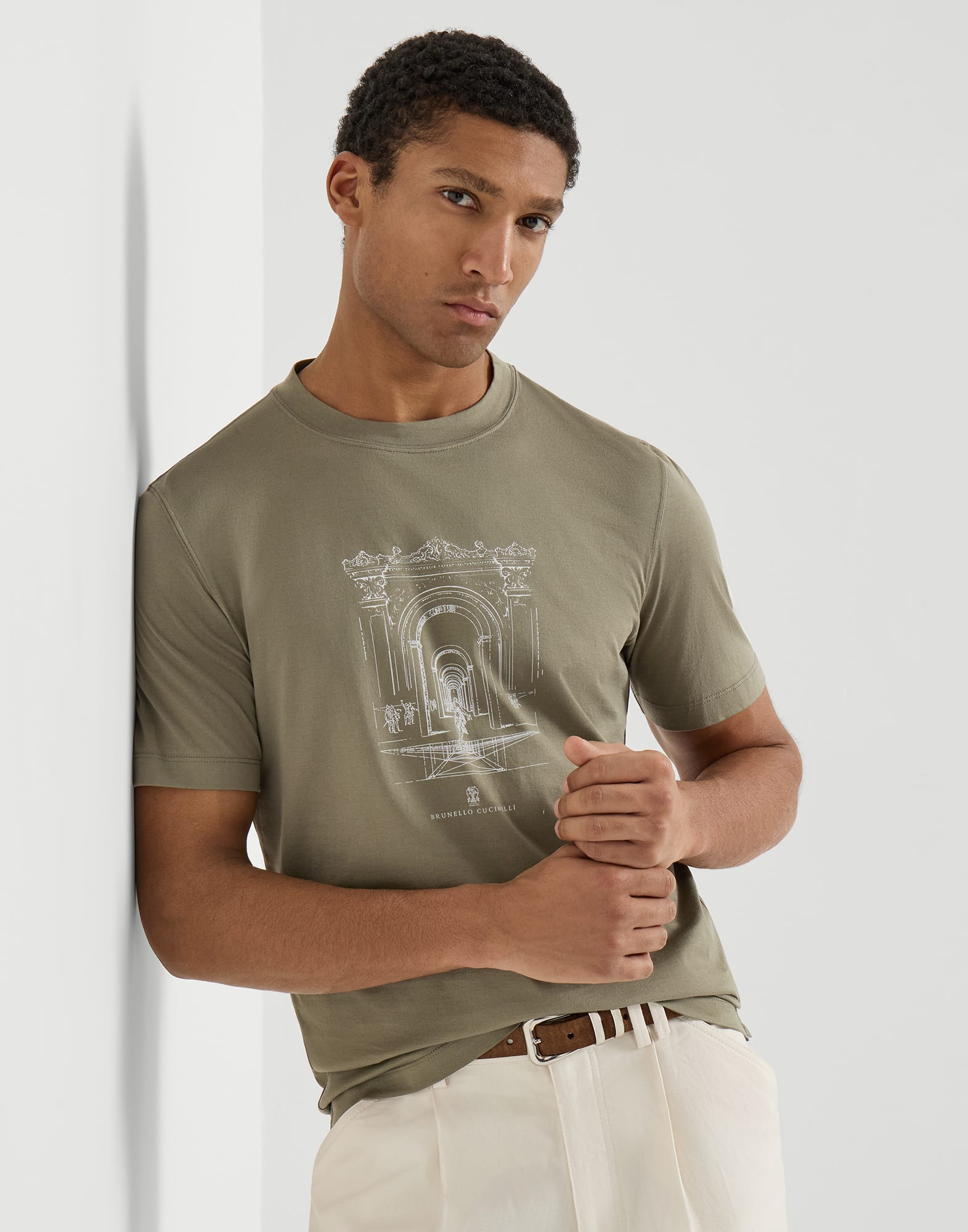 T-shirt with print for Man in White | Brunello Cucinelli