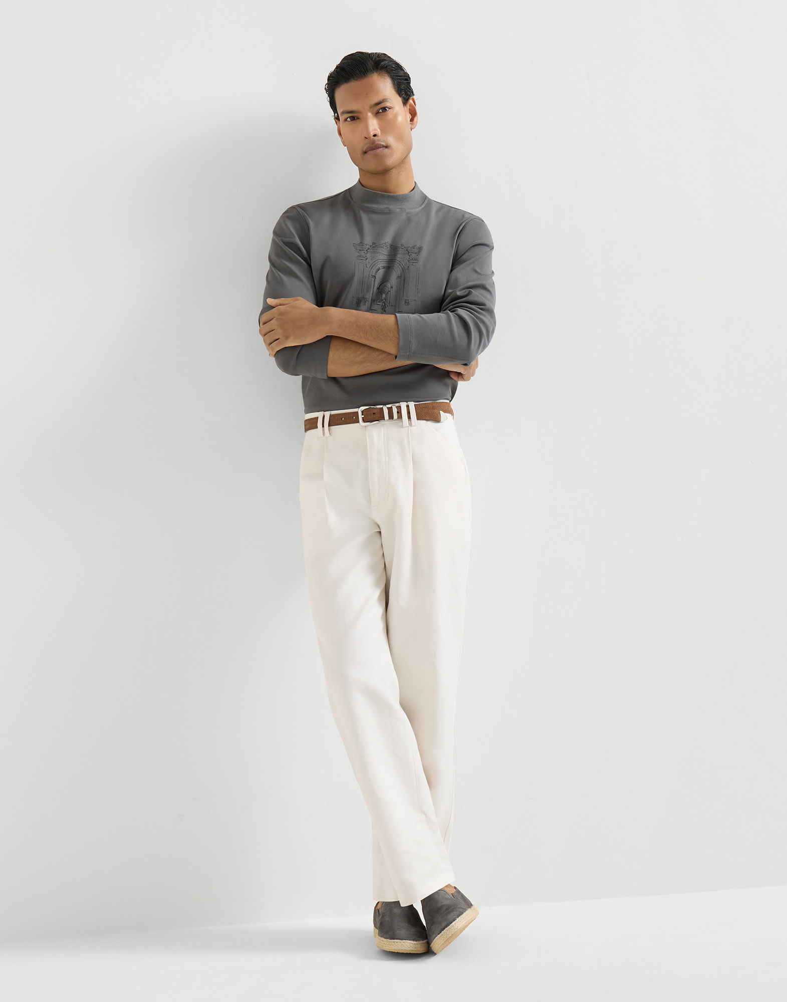 Brunello Cucinelli チノパン ホワイト 54 Cotton and linen trousers for Man in White | Brunello Cucinelli