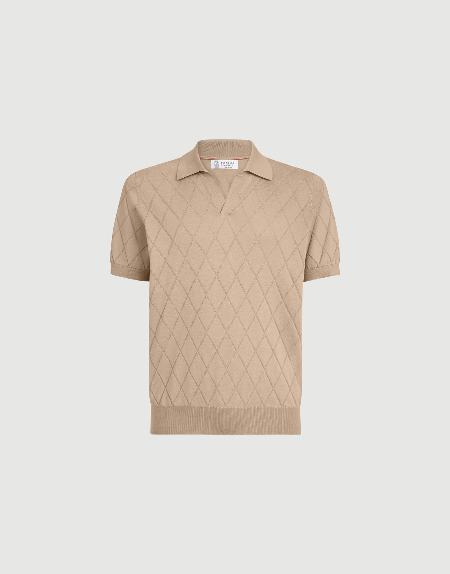 BRUNELLO CUCINELLI　ポロシャツ　ベージュ　綿100%　上90 メンズ 向け ベージュ ライトウェイトニット ポロシャツ | Brunello