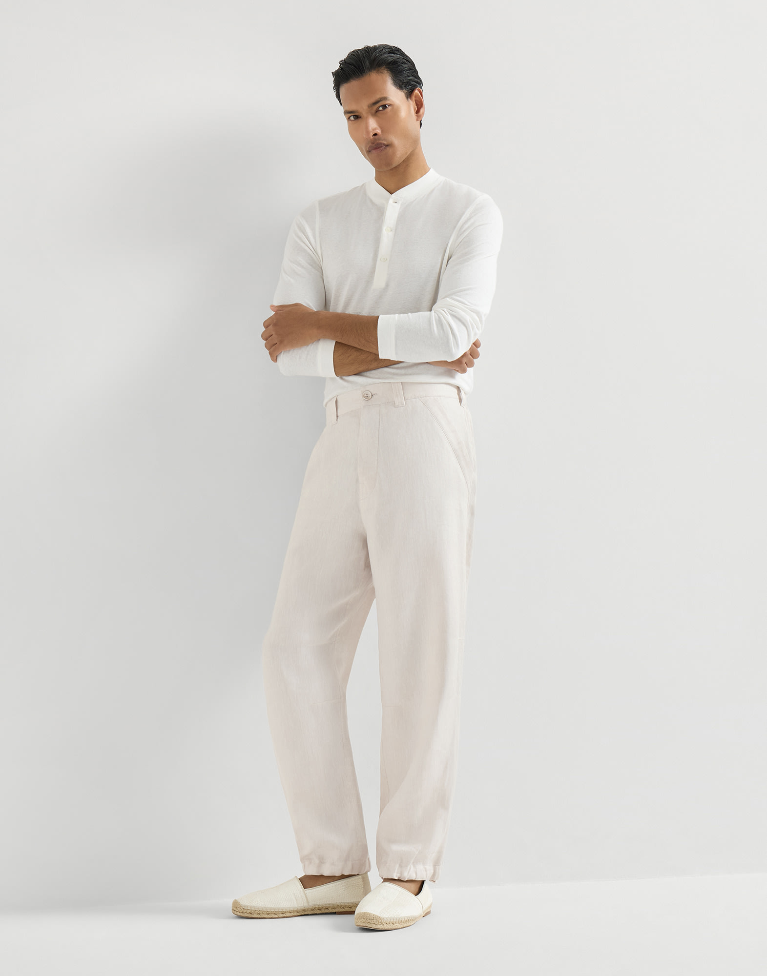 Linen trousers with drawstring for Man in Sage | Brunello Cucinelli