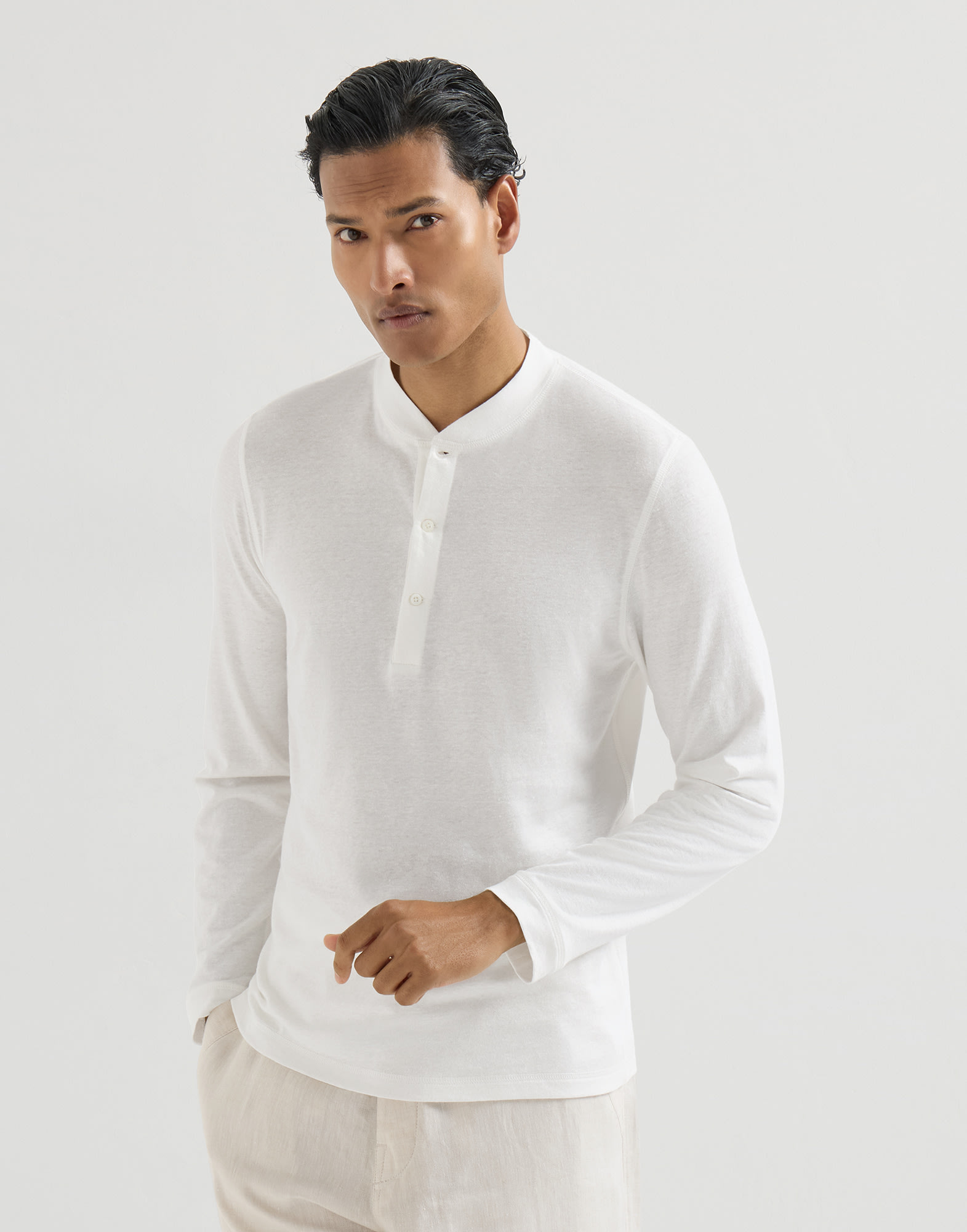henley collar dress shirt Collared Henley Shirt