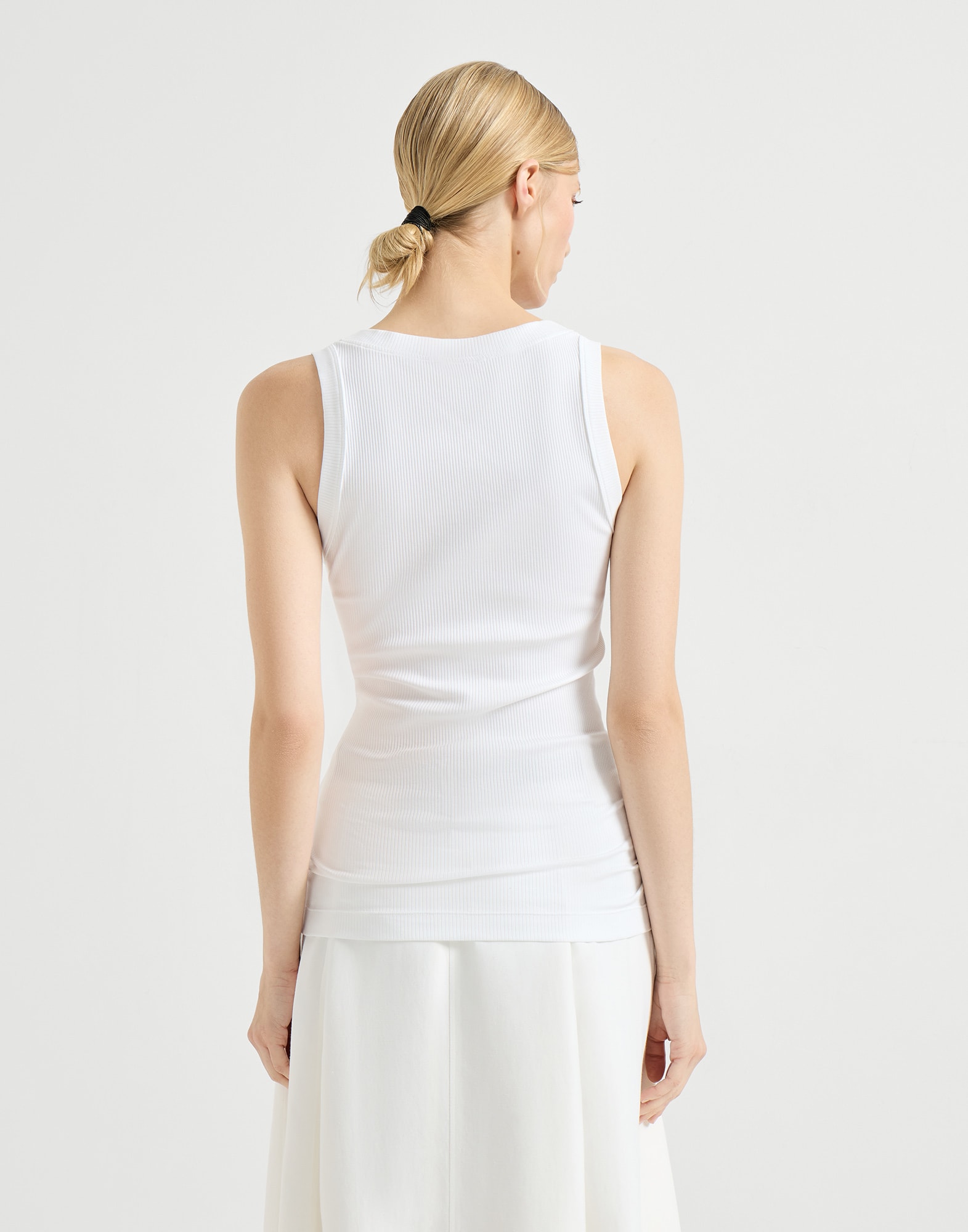 Ribbed jersey top for Woman in White | Brunello Cucinelli