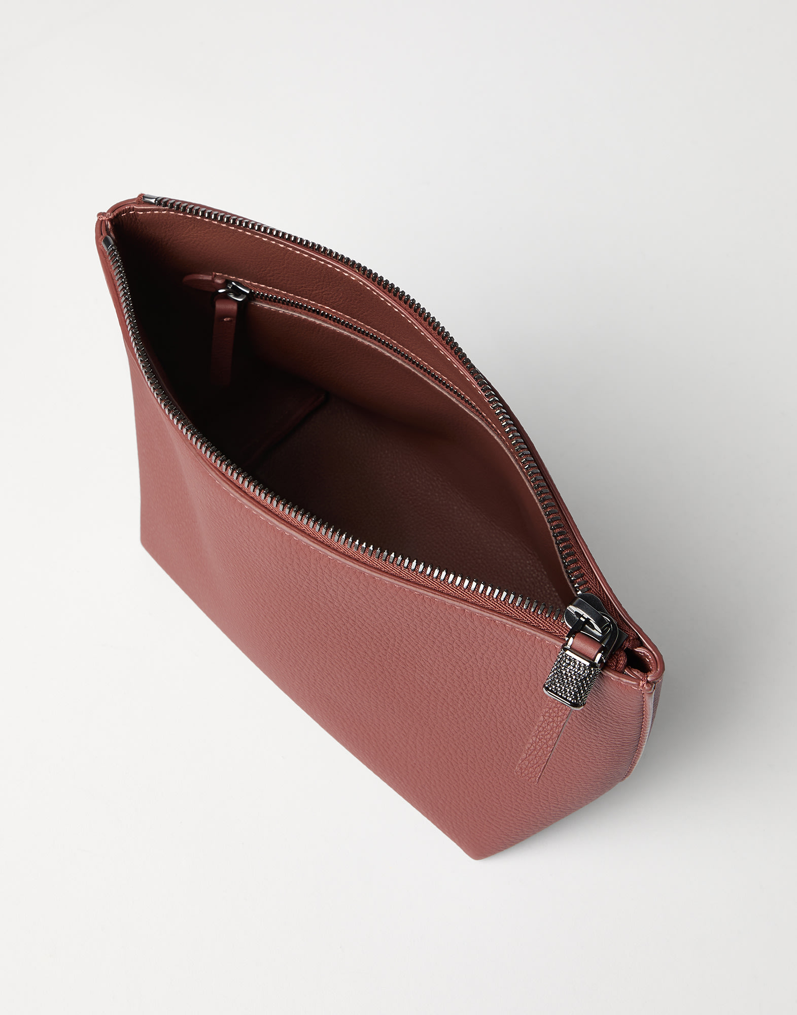 Calfskin clutch bag with monili for Woman in Firebrick | Brunello