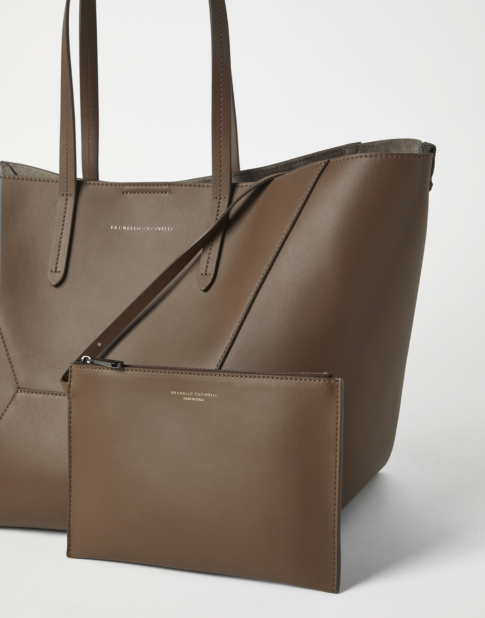 Calfskin BC Duo bag for Woman in Ivory | Brunello Cucinelli