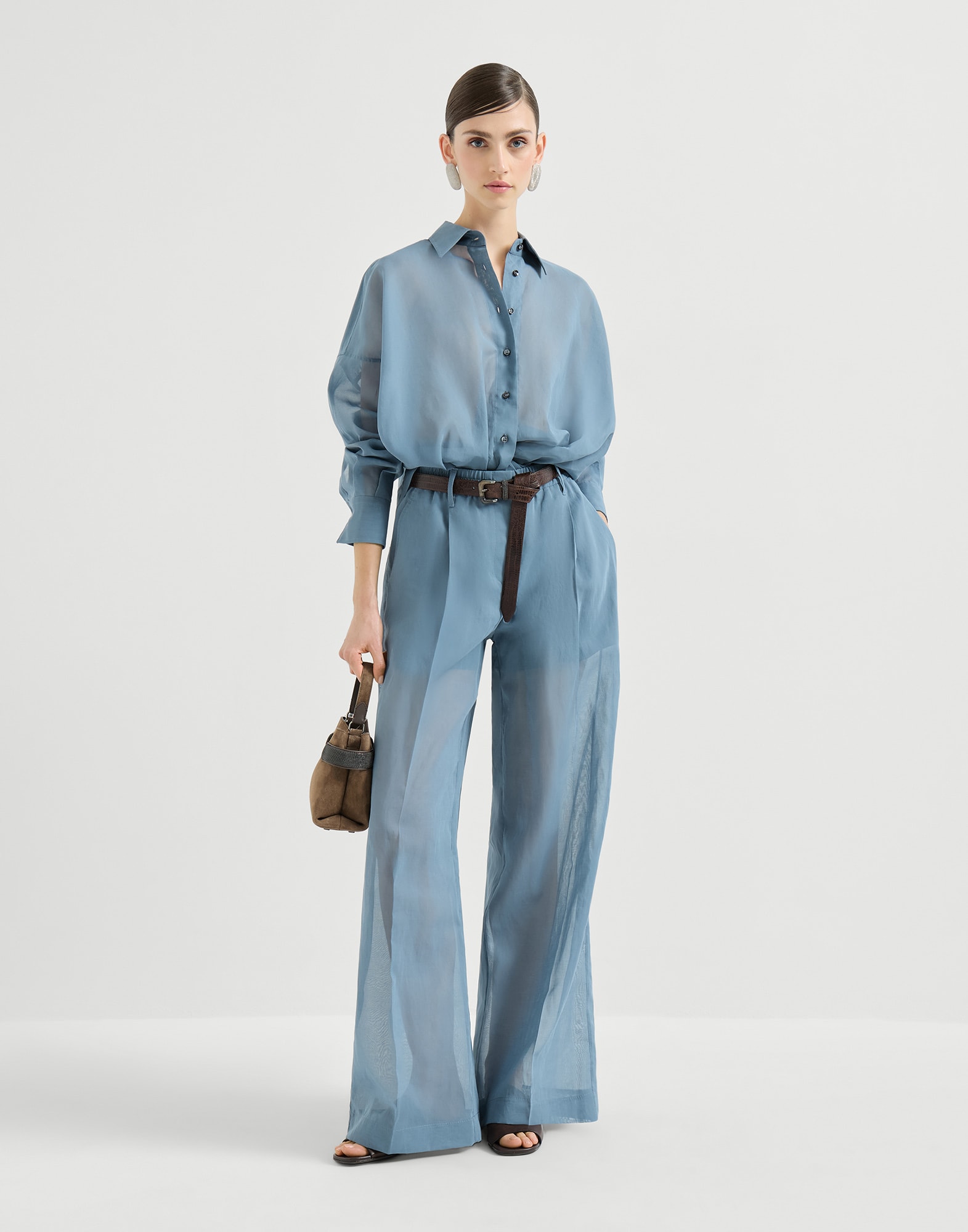 Sartorial track trousers for Woman in Azure | Brunello Cucinelli