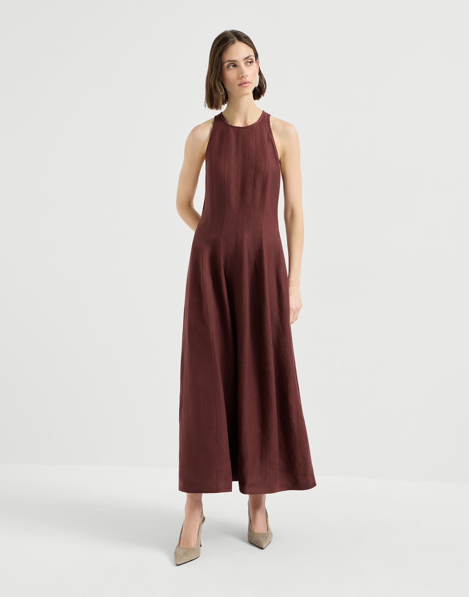 brunello cucinelli linen dress BRUNELLO CUCINELLI Oversized bead-embellished striped linen and silk-blend organza maxi shirt dress
